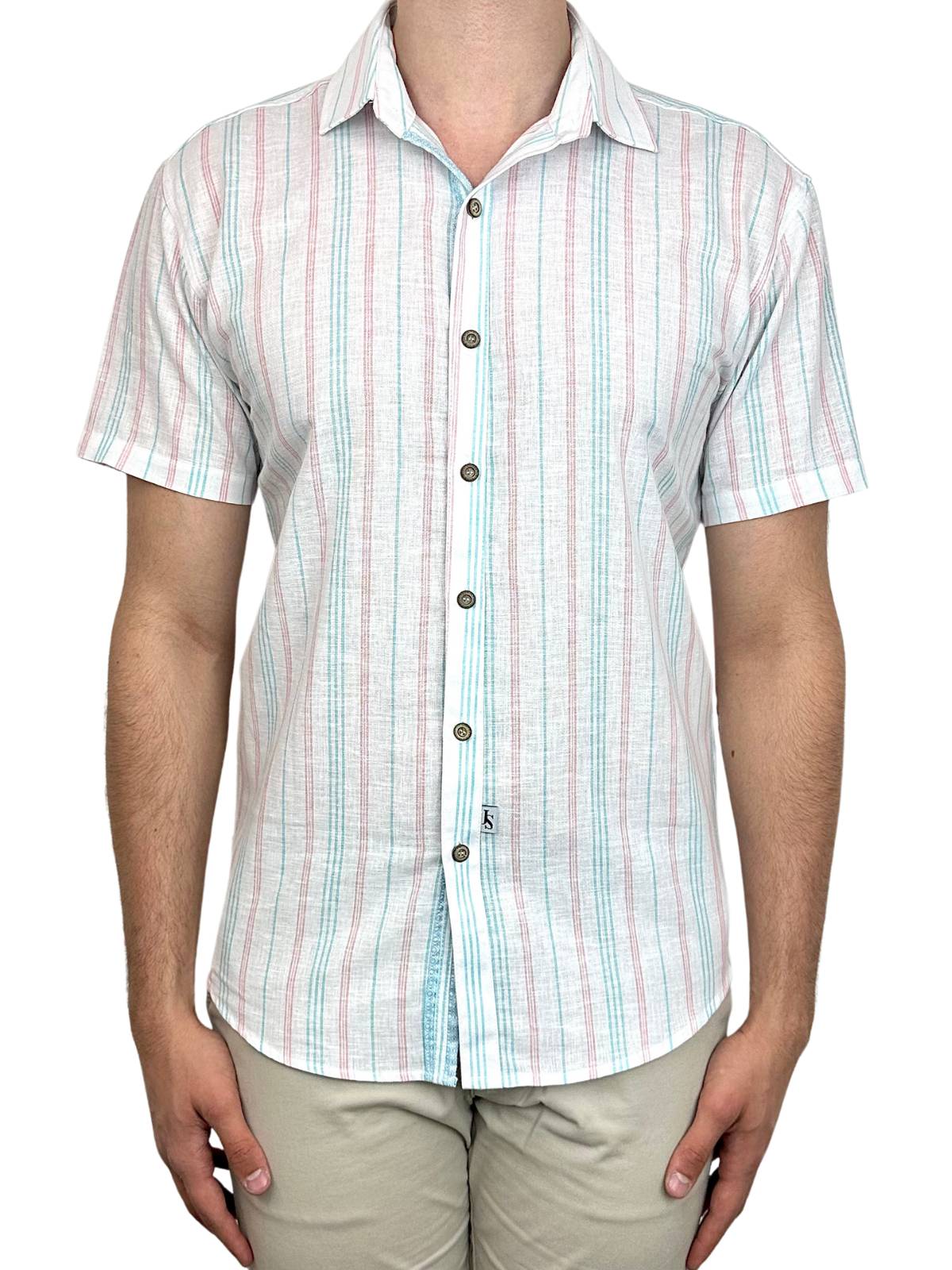 Positano Stripe Linen S/S Shirt - Blue/Pink/White