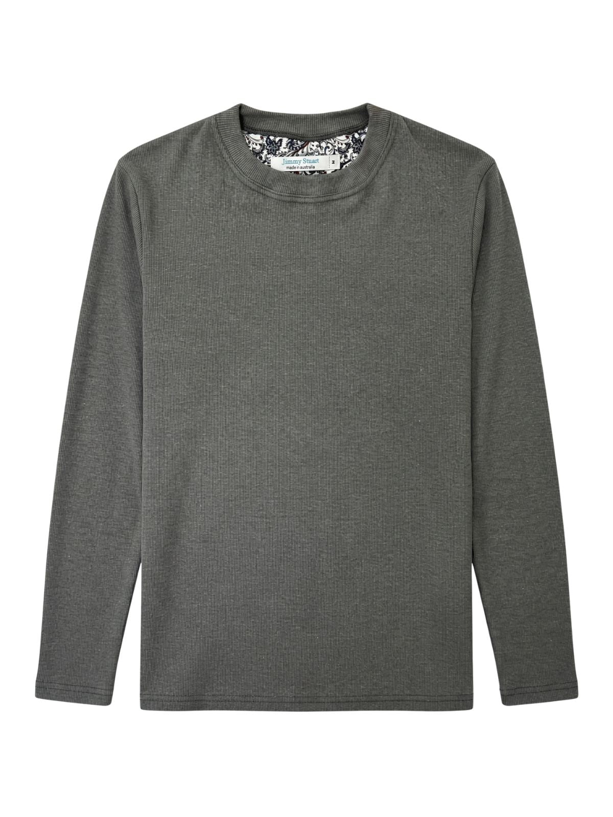 Grey Ribbed Cotton L/S Tee