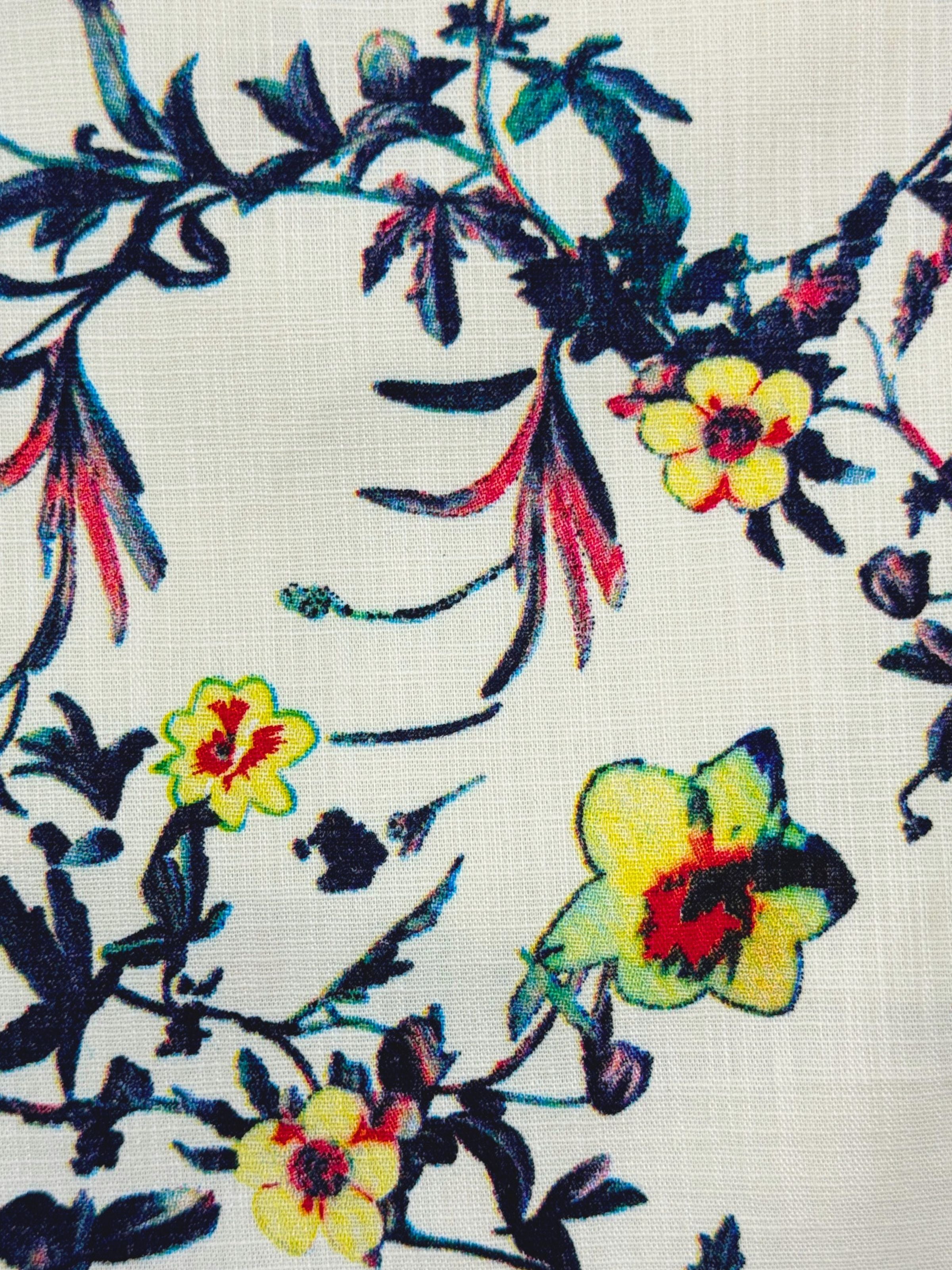 Saffron Floral Linen Jacket - Cream