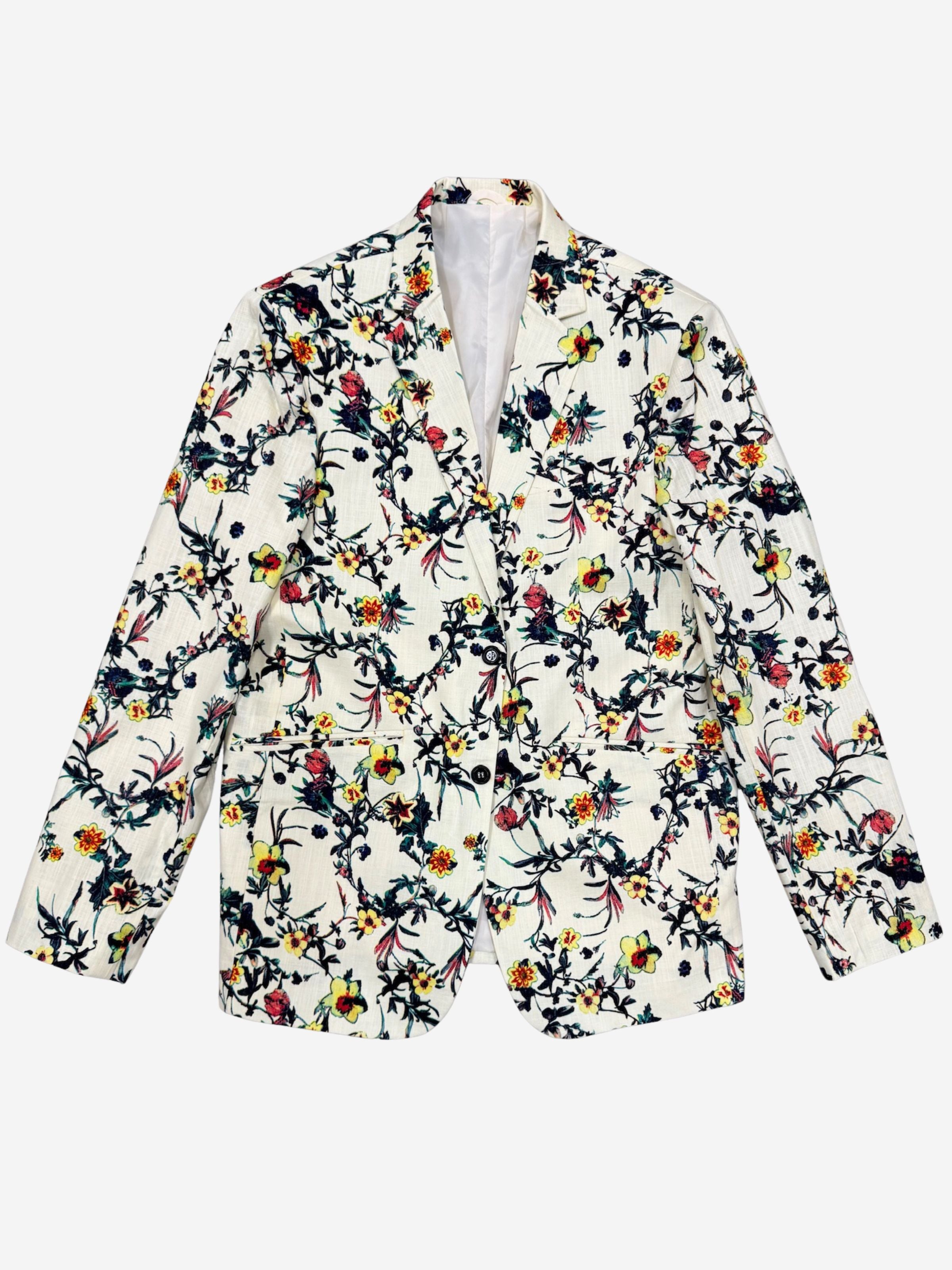 Saffron Floral Linen Jacket - Cream