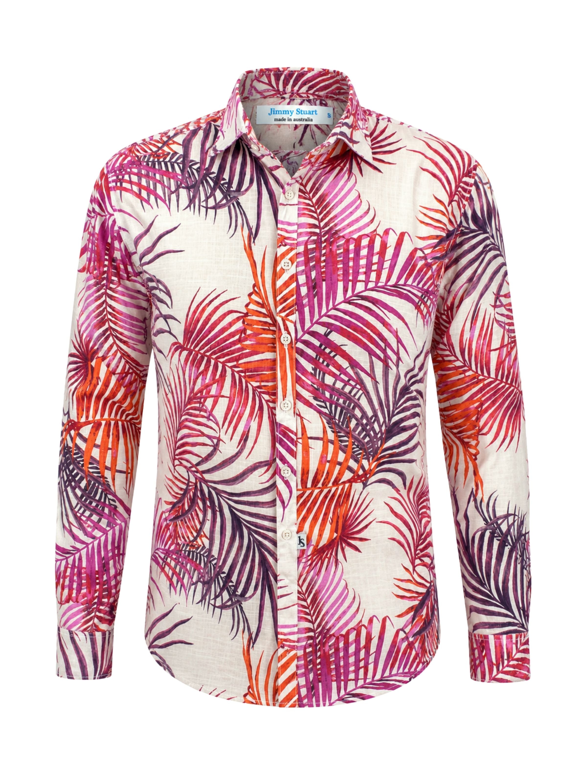 Saki Floral Cotton/Rayon L/S Shirt - Red