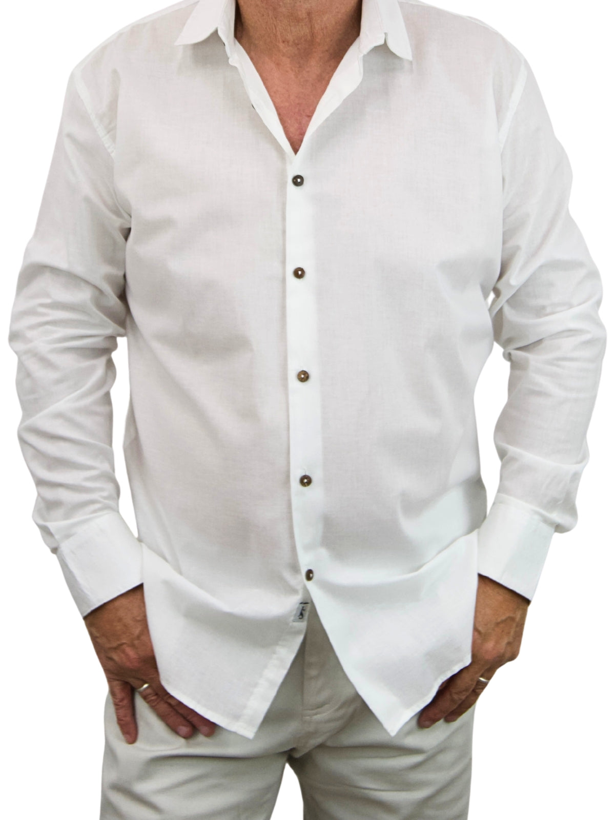 Salt Plain Cotton L/S Big Mens Shirt - White