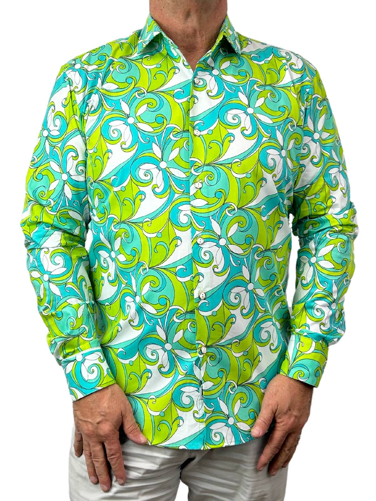 Shagadelic Abstract Cotton L/S Shirt -  Blue/Green