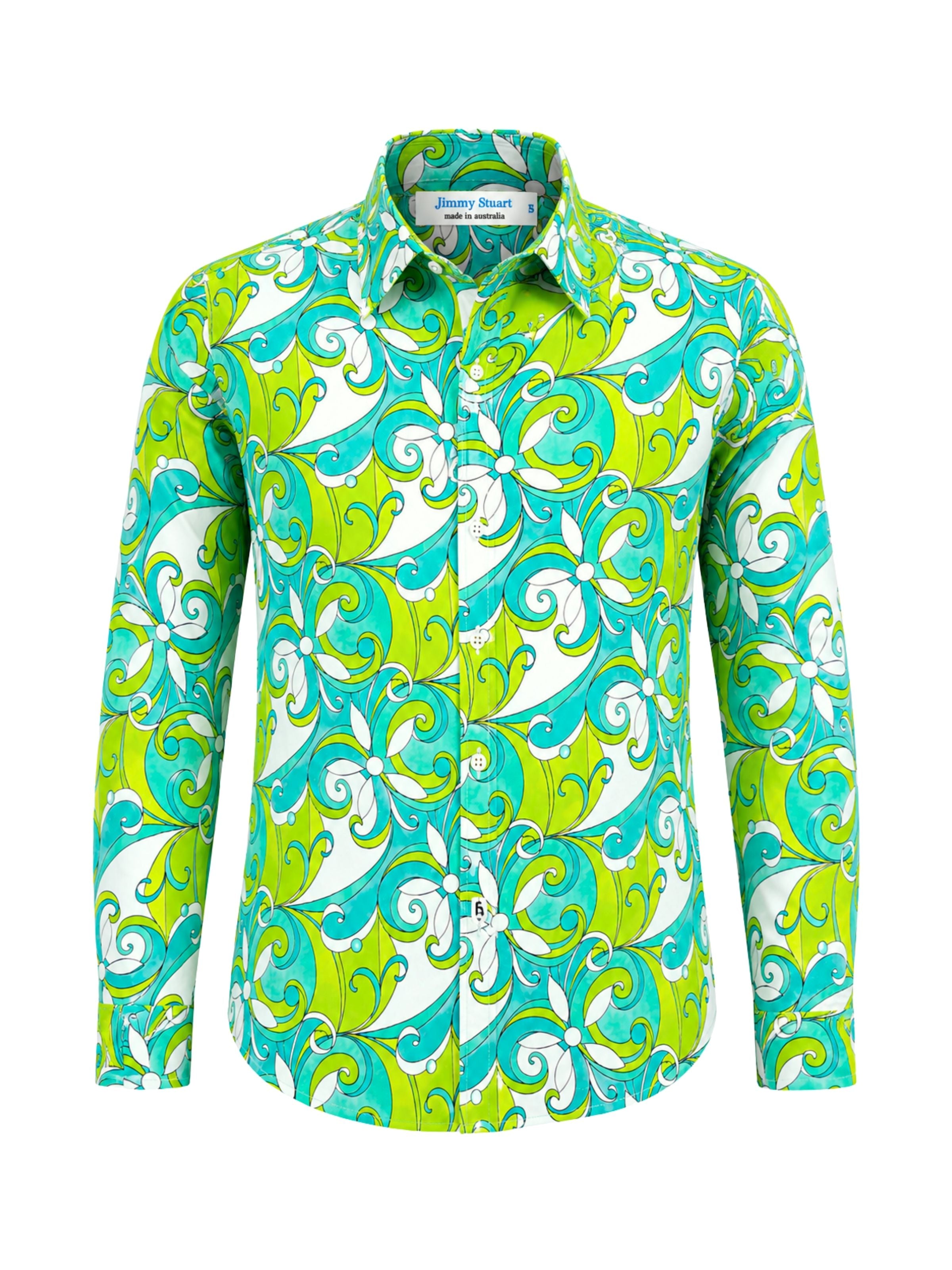 Shagadelic Abstract Cotton L/S Shirt - Blue/Green