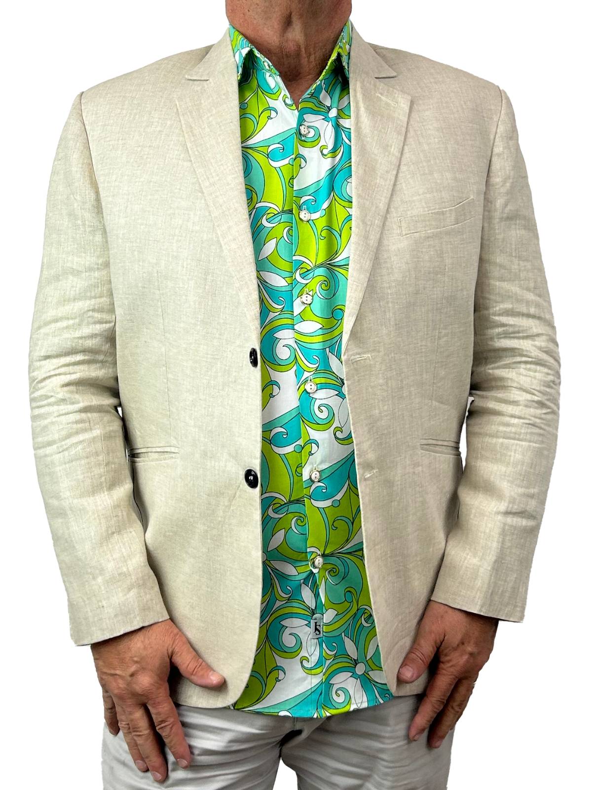 Shagadelic Abstract Cotton LS Big Mens Shirt - Blue/Green