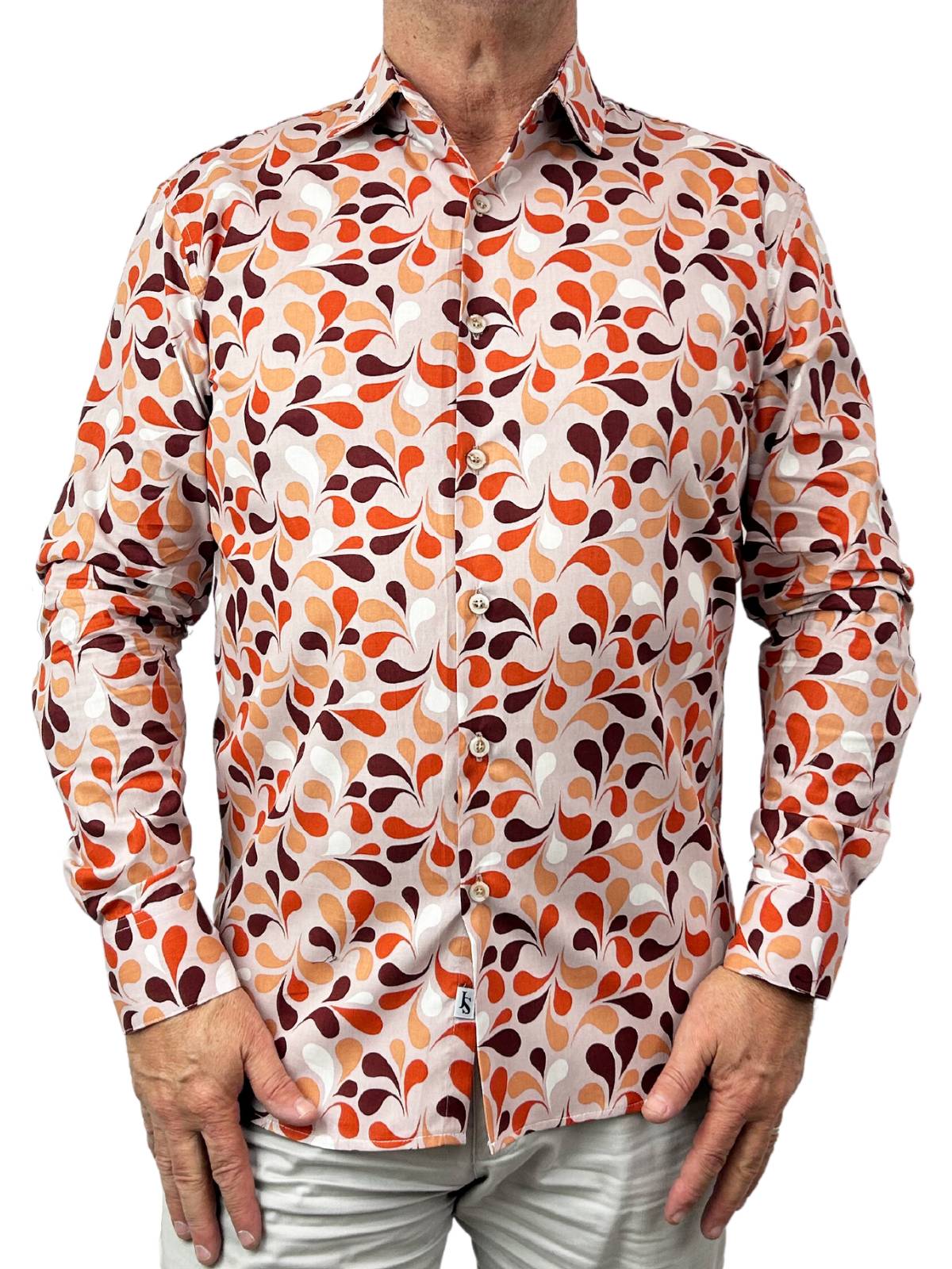 Sixties Abstract Cotton L/S Shirt - Orange
