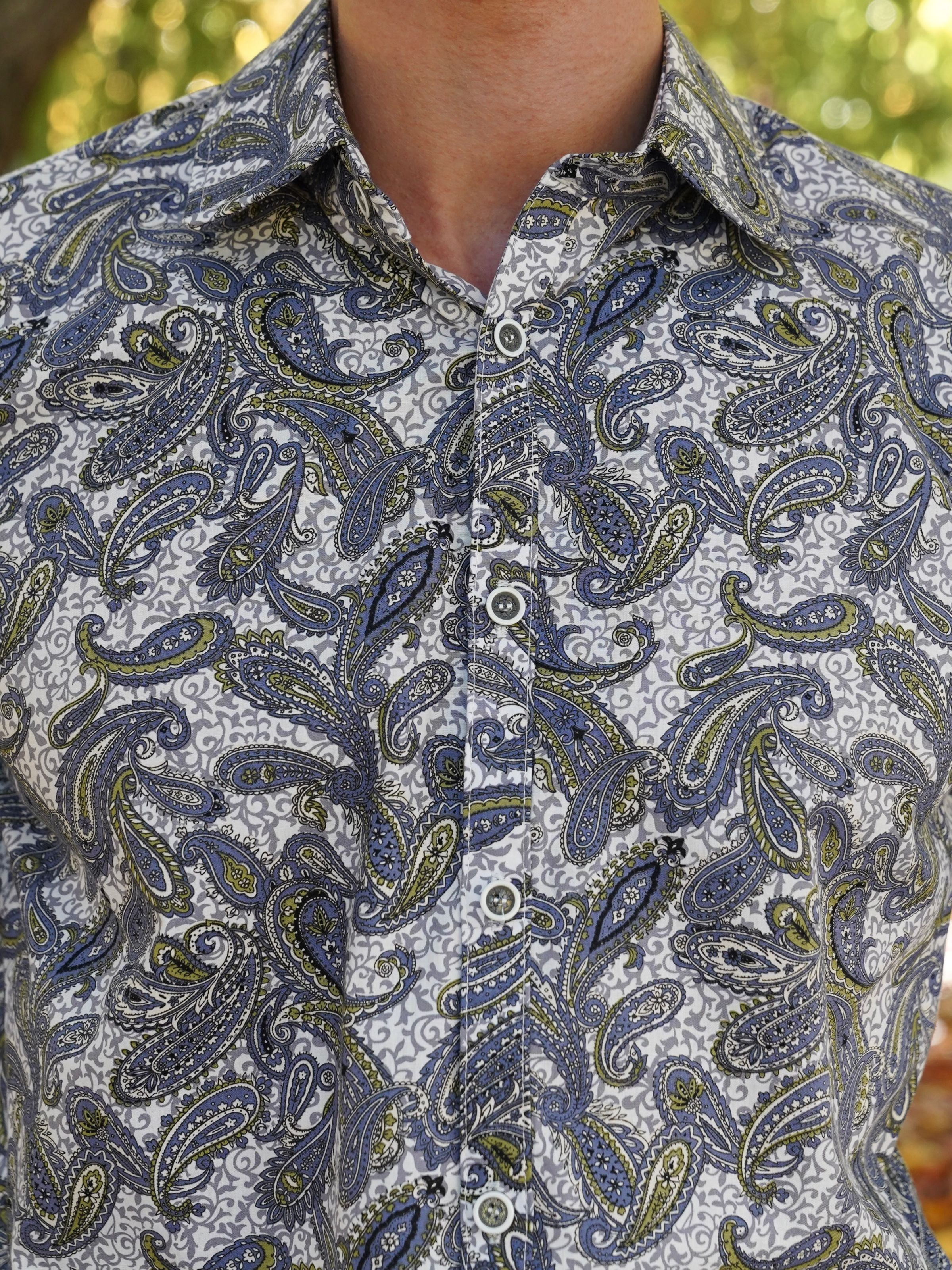 Slick Paisley Cotton L/S Shirt - Grey