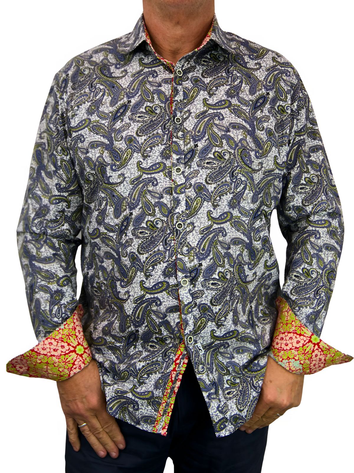 Slick Paisley Cotton L/S Shirt - Grey