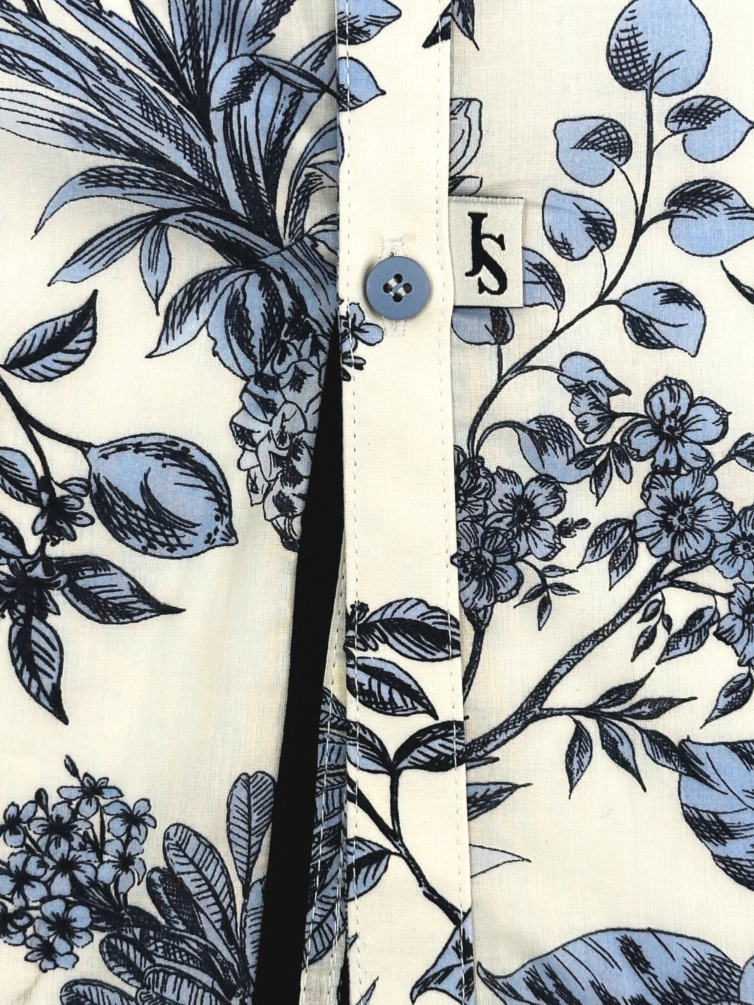 Soffa Floral Cotton L/S Big Mens Shirt - Ivory/Blue