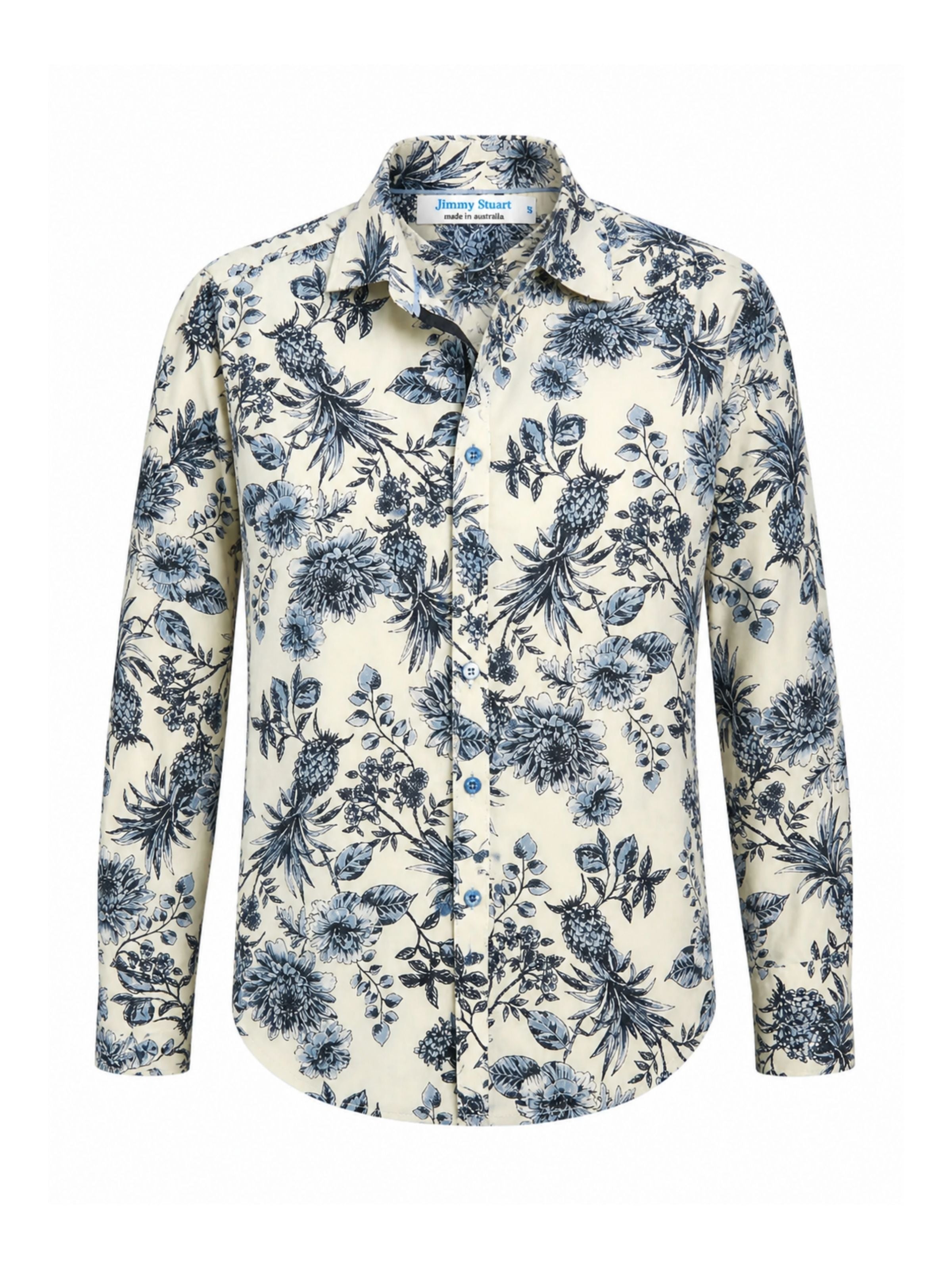 Soffa Floral Cotton L/S Shirt - Ivory/Blue