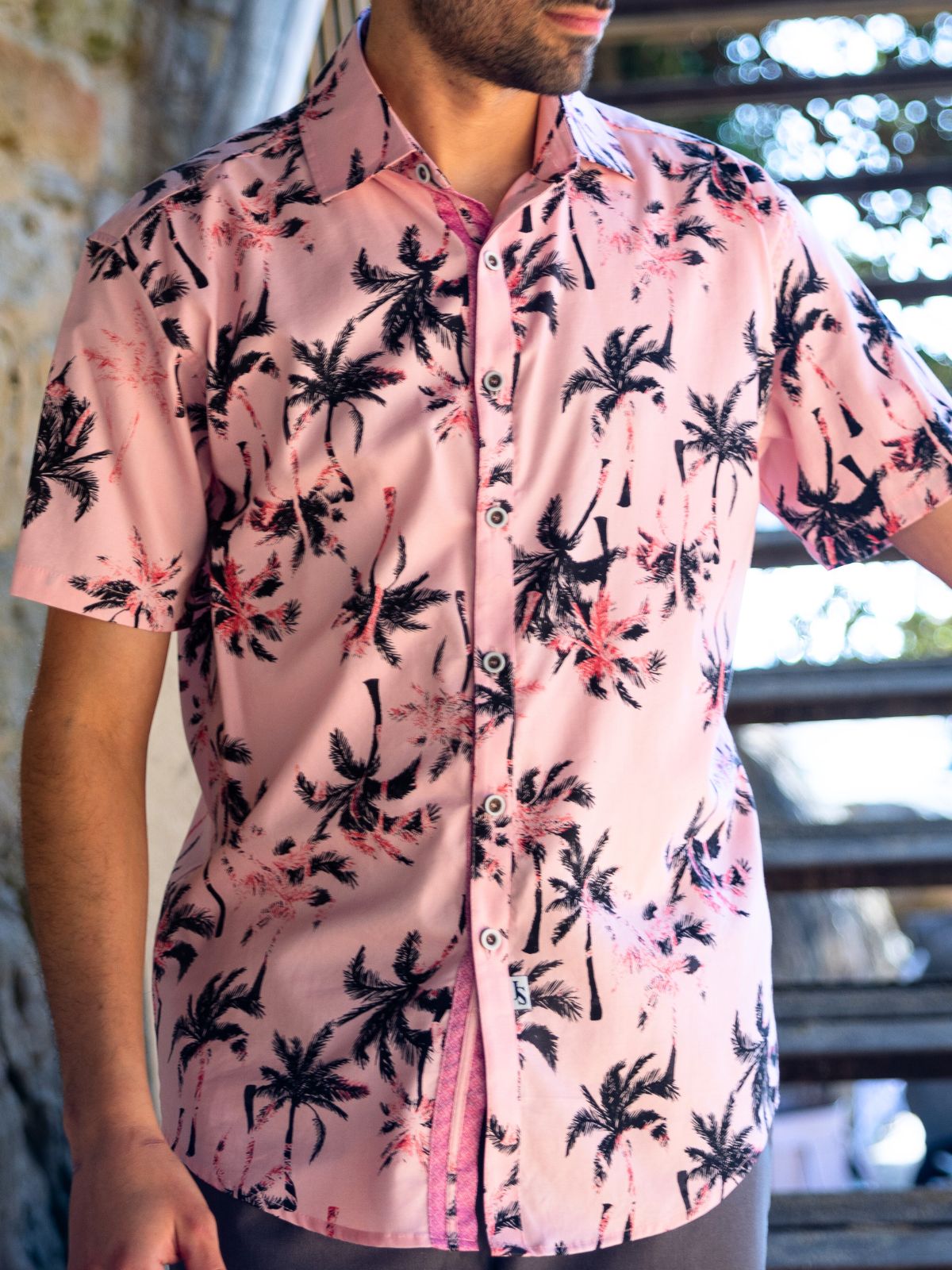 Sunset Hawaiian Cotton S/S Big Mens Shirt - Pink