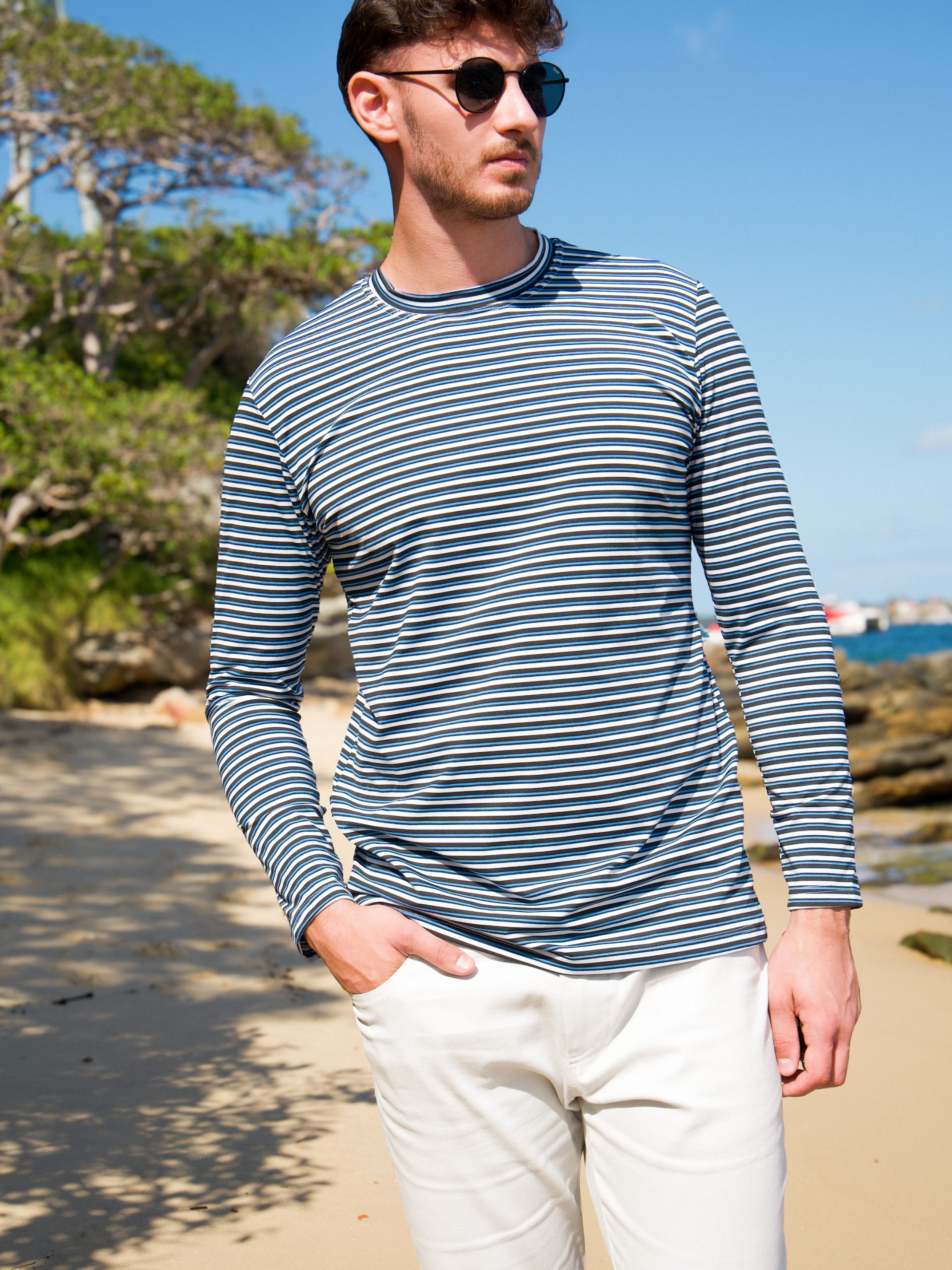 Bermuda Stripe Cotton L/S Tee - Black/Blue