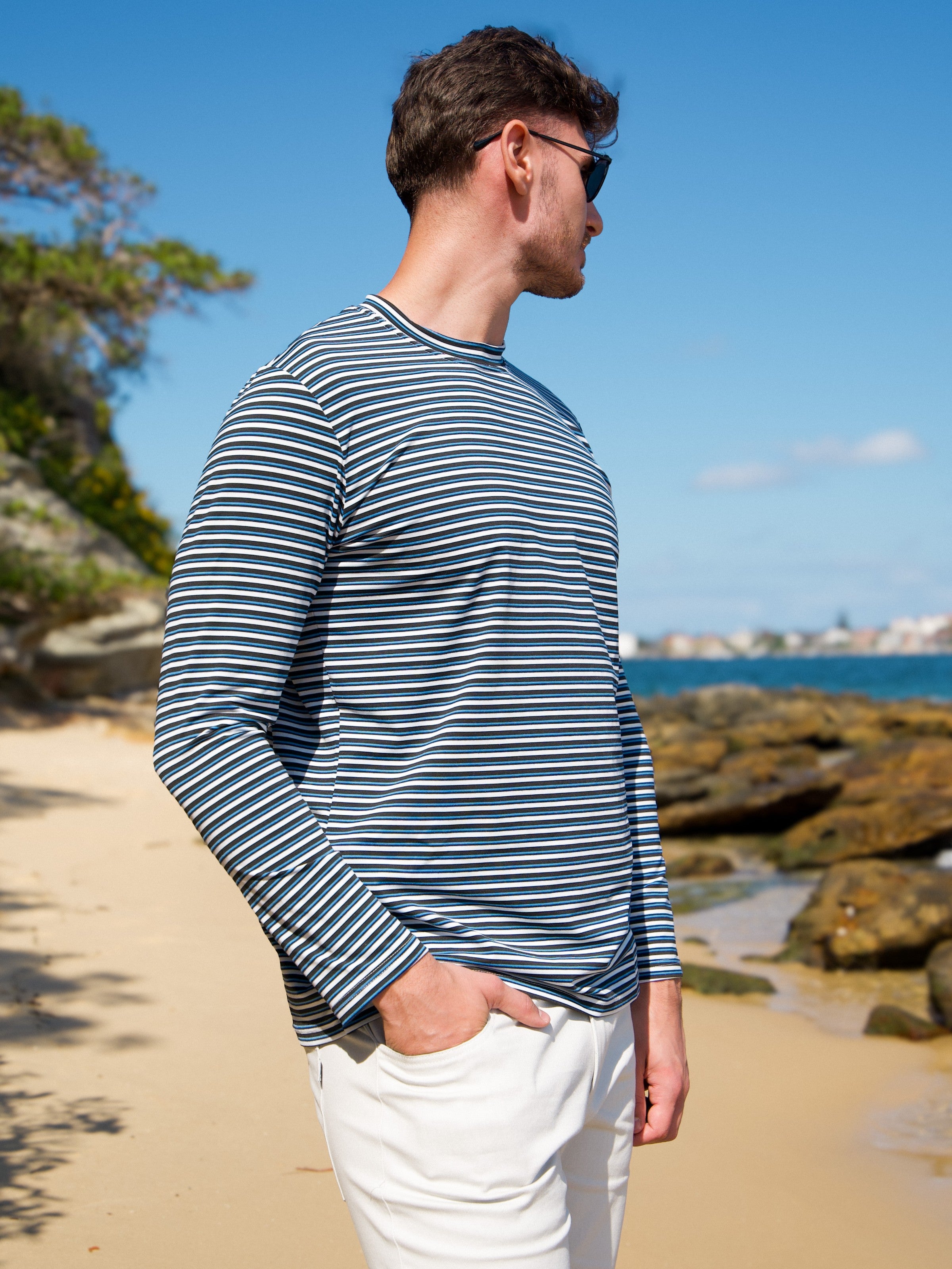 Bermuda Stripe Cotton L/S Tee - Black/Blue