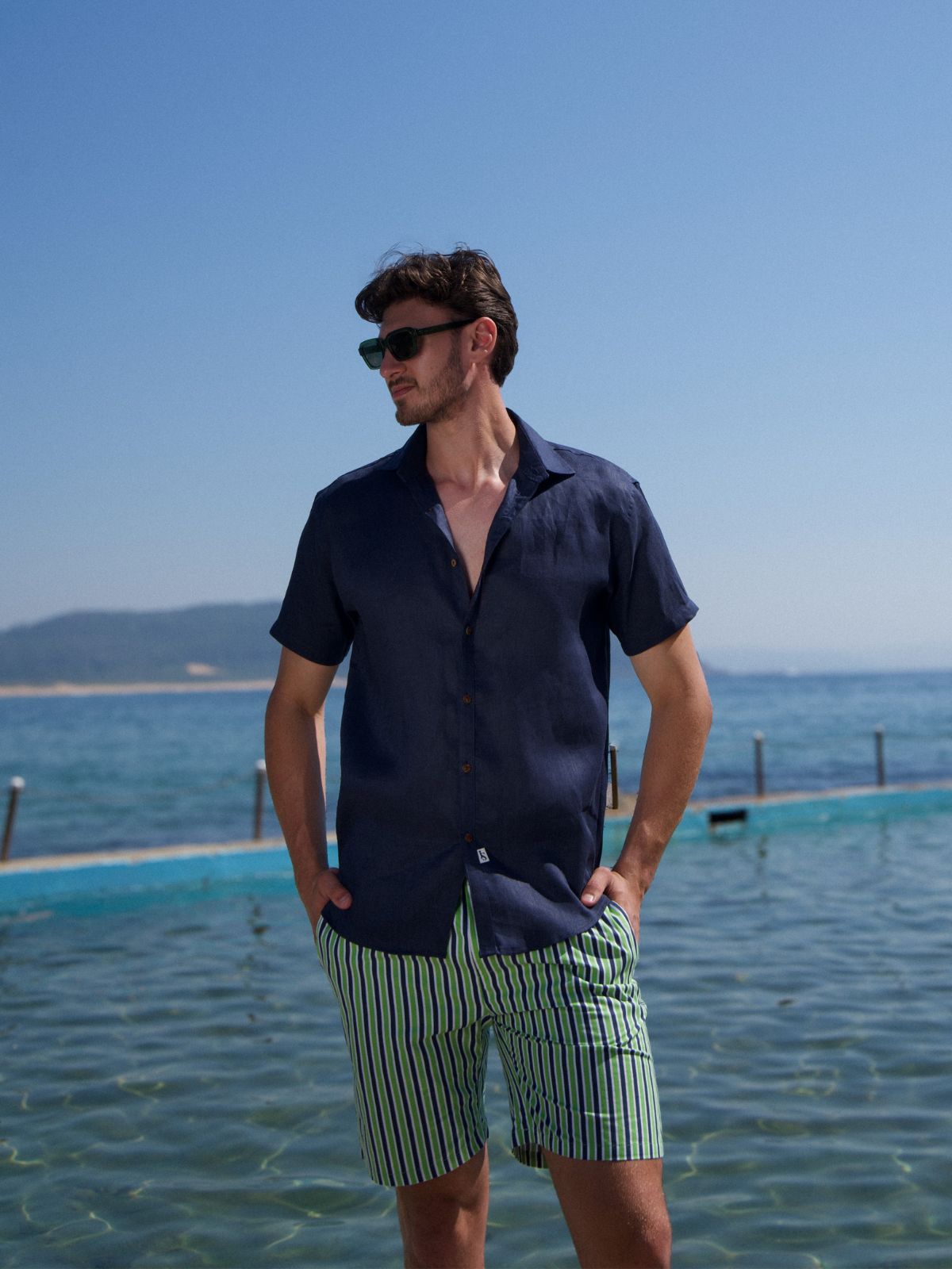 Byron Bay Navy Linen S/S Shirt