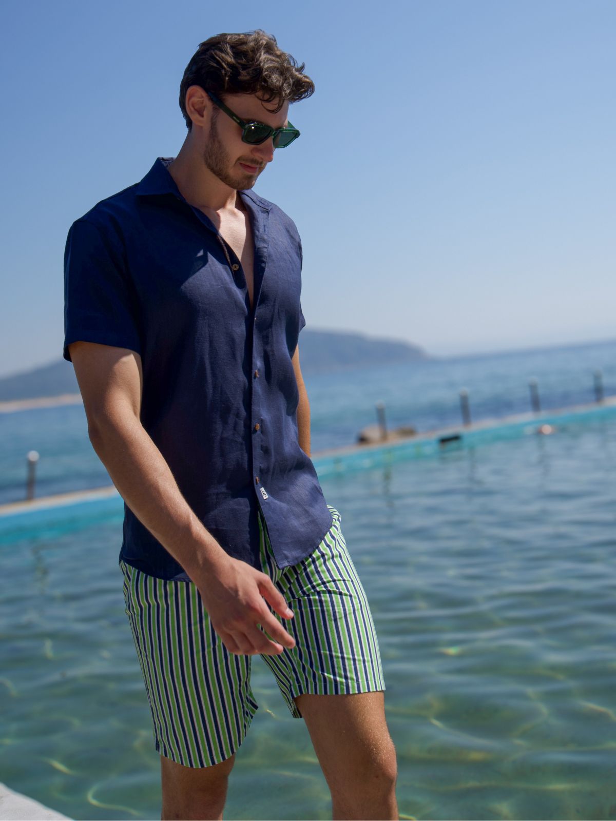 Varsity Stripe Cotton Short - Blue/Green