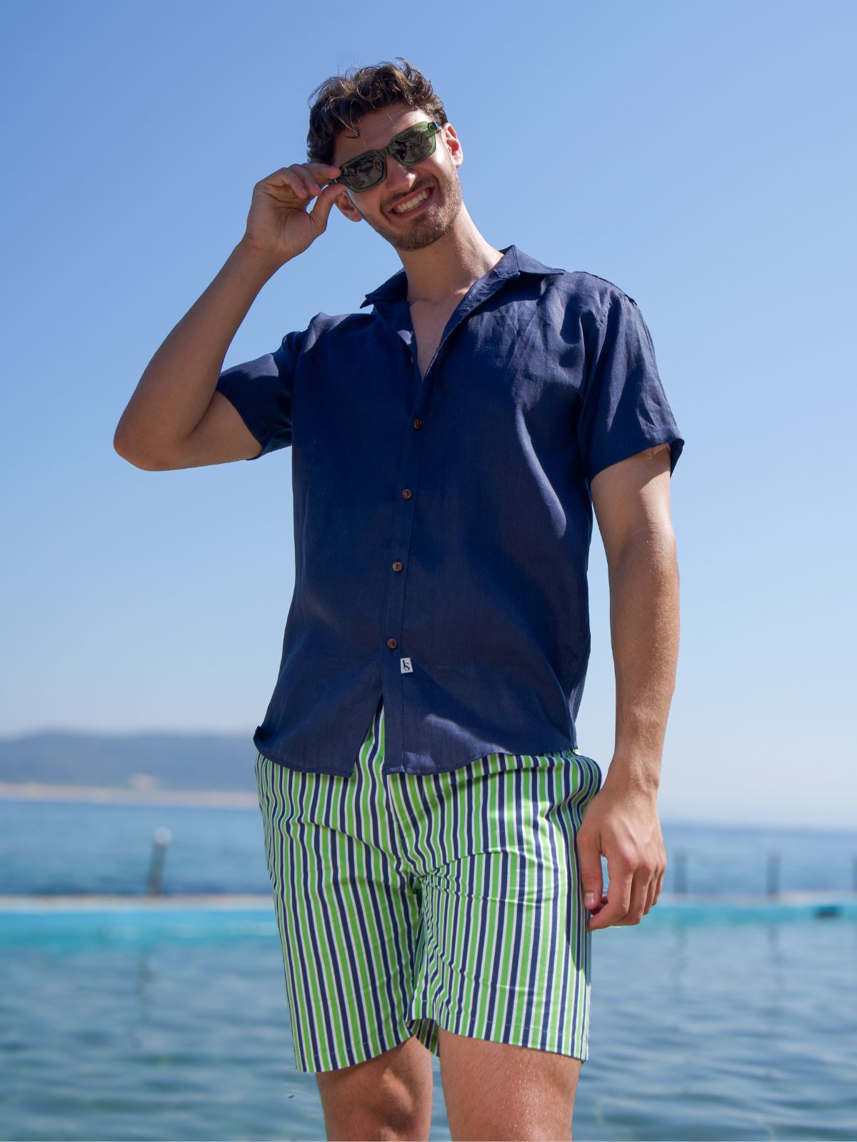 Varsity Stripe Cotton Short - Blue/Green