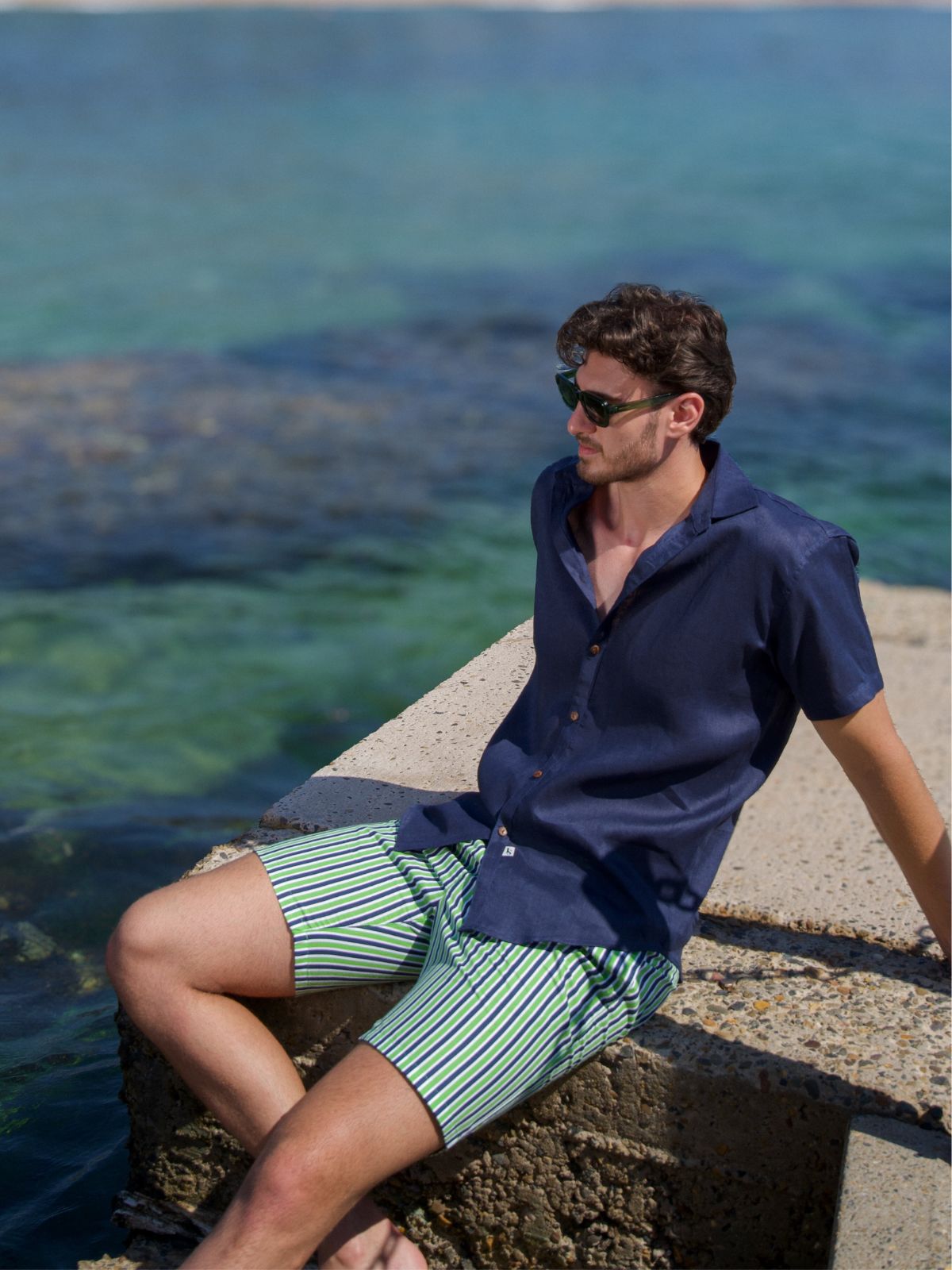 Varsity Stripe Cotton Short - Blue/Green