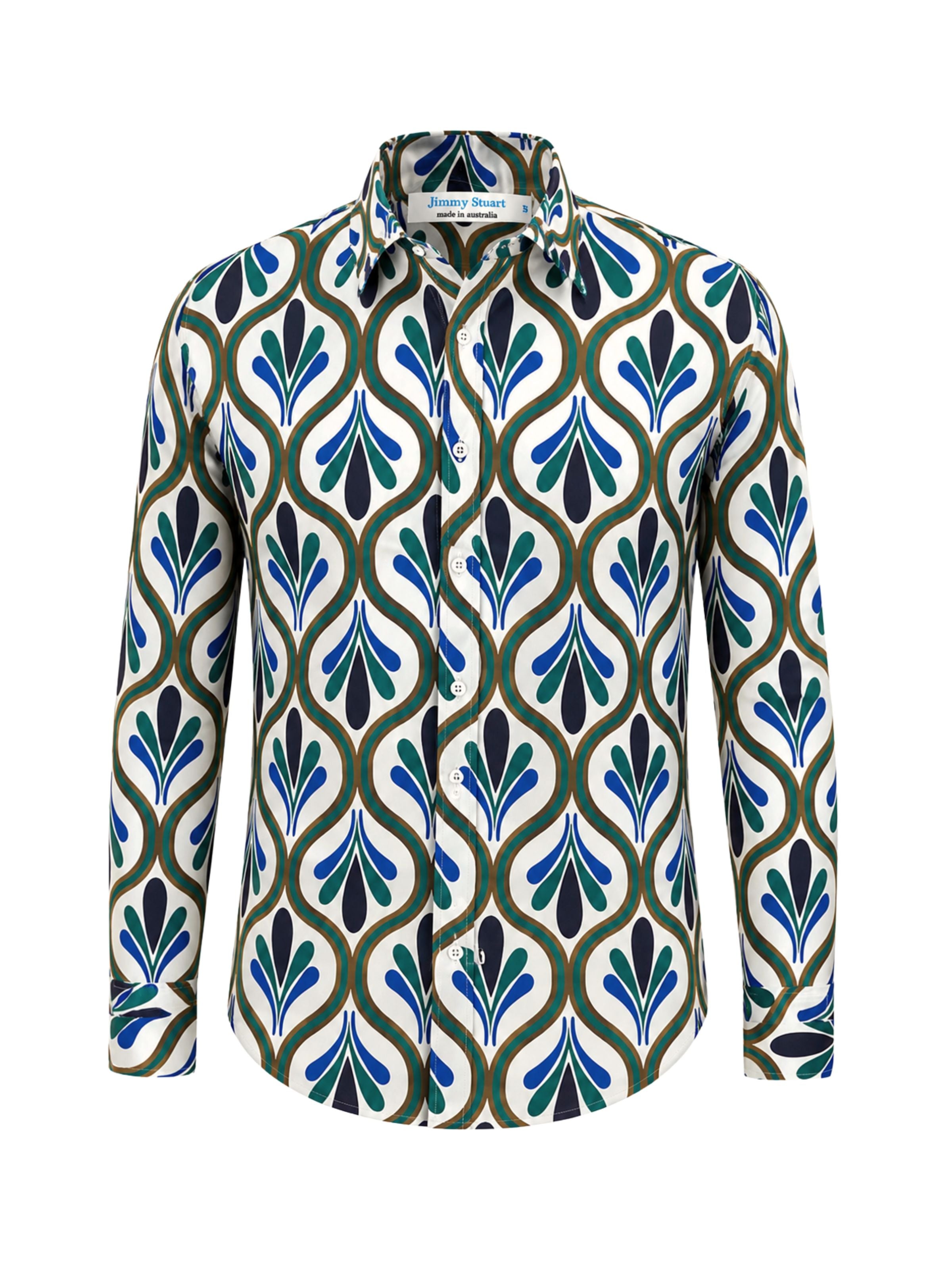Verde Abstract Cotton Voile L/S Shirt - Green/Beige