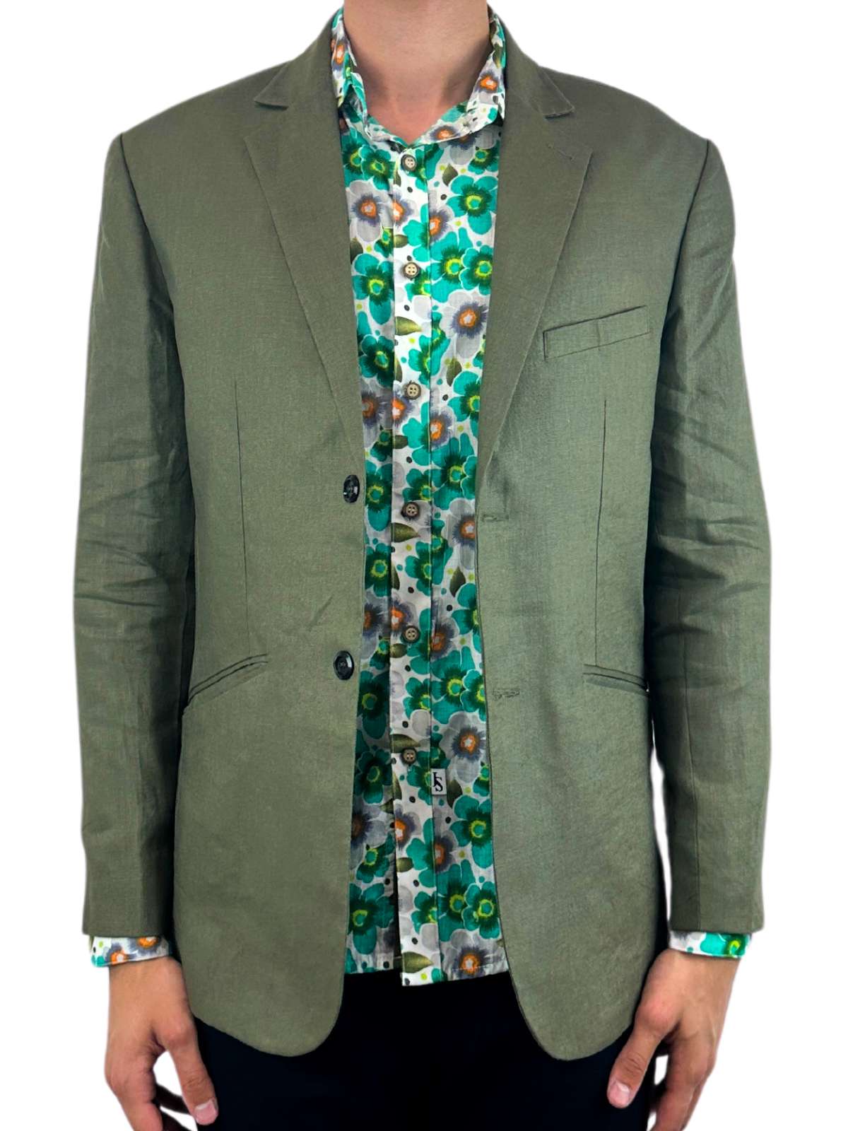 Whisper Floral Cotton L/S Big Mens Shirt - Green