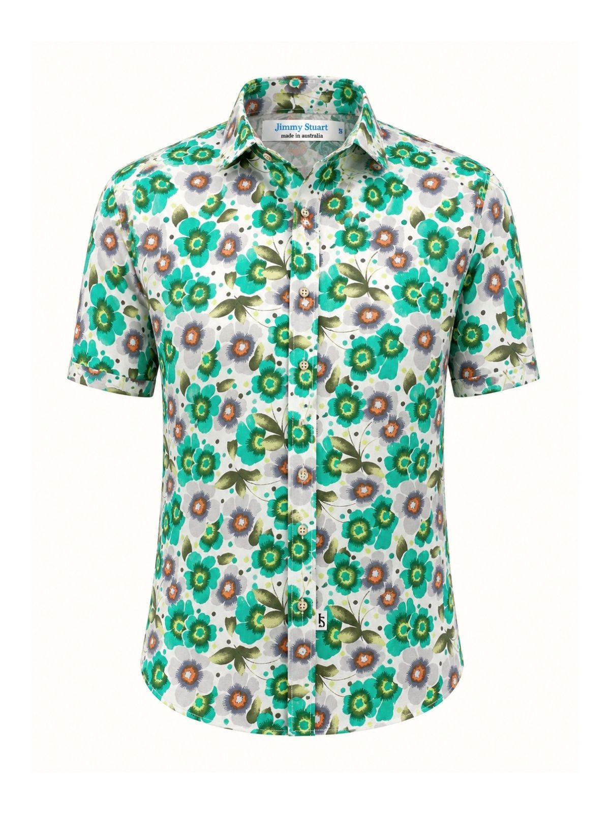 Whisper Floral Cotton S/S Mens Shirt - Green