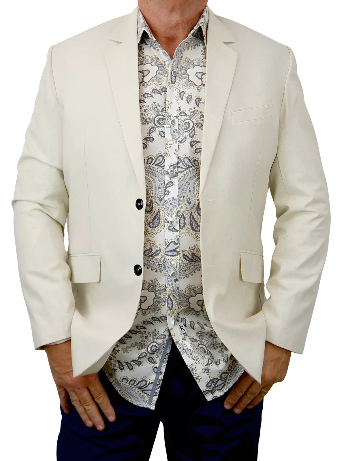 White Bone Paisley Cotton L/S Shirt - Grey