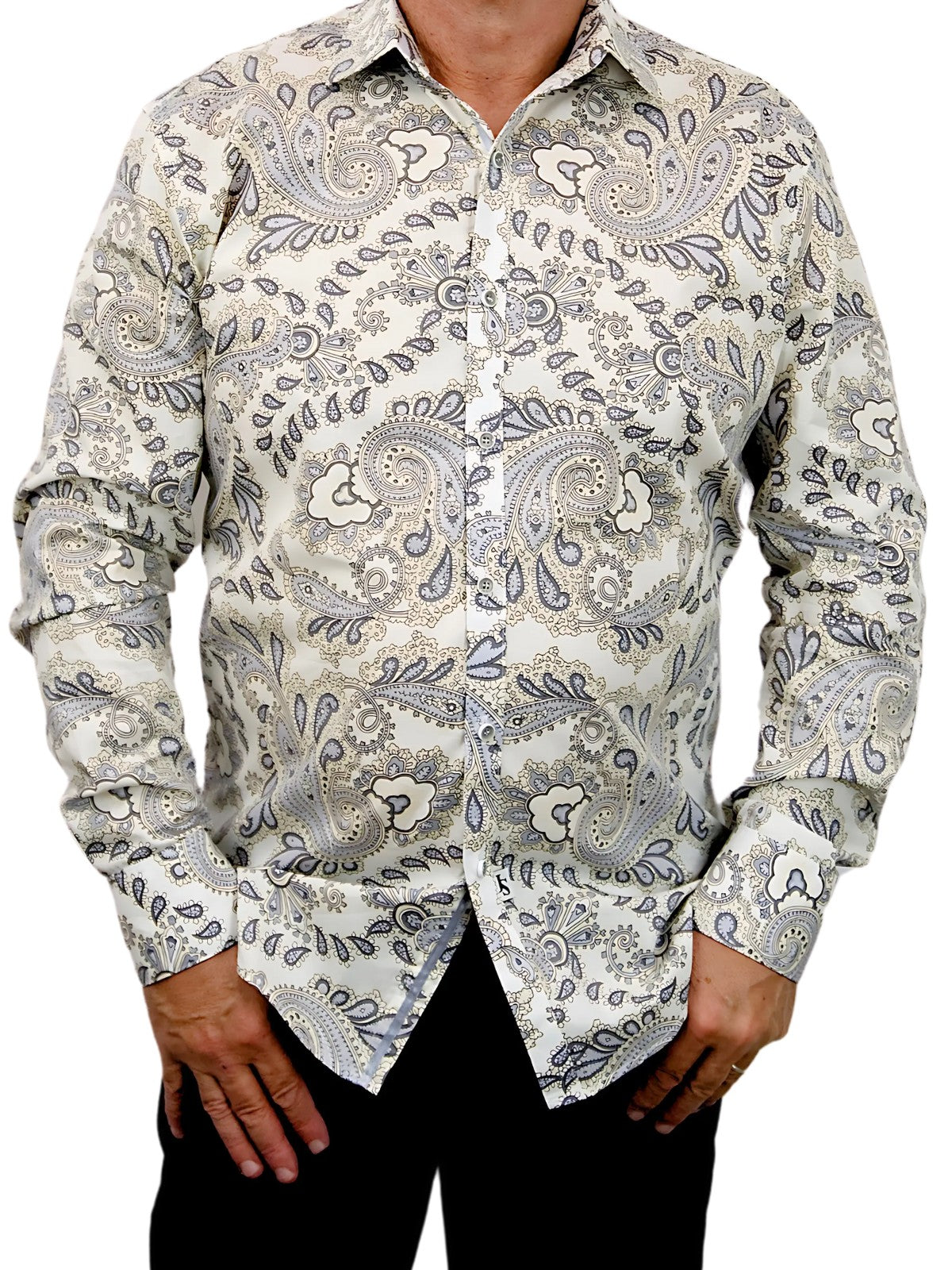White Bone Paisley Cotton L/S Shirt - Grey