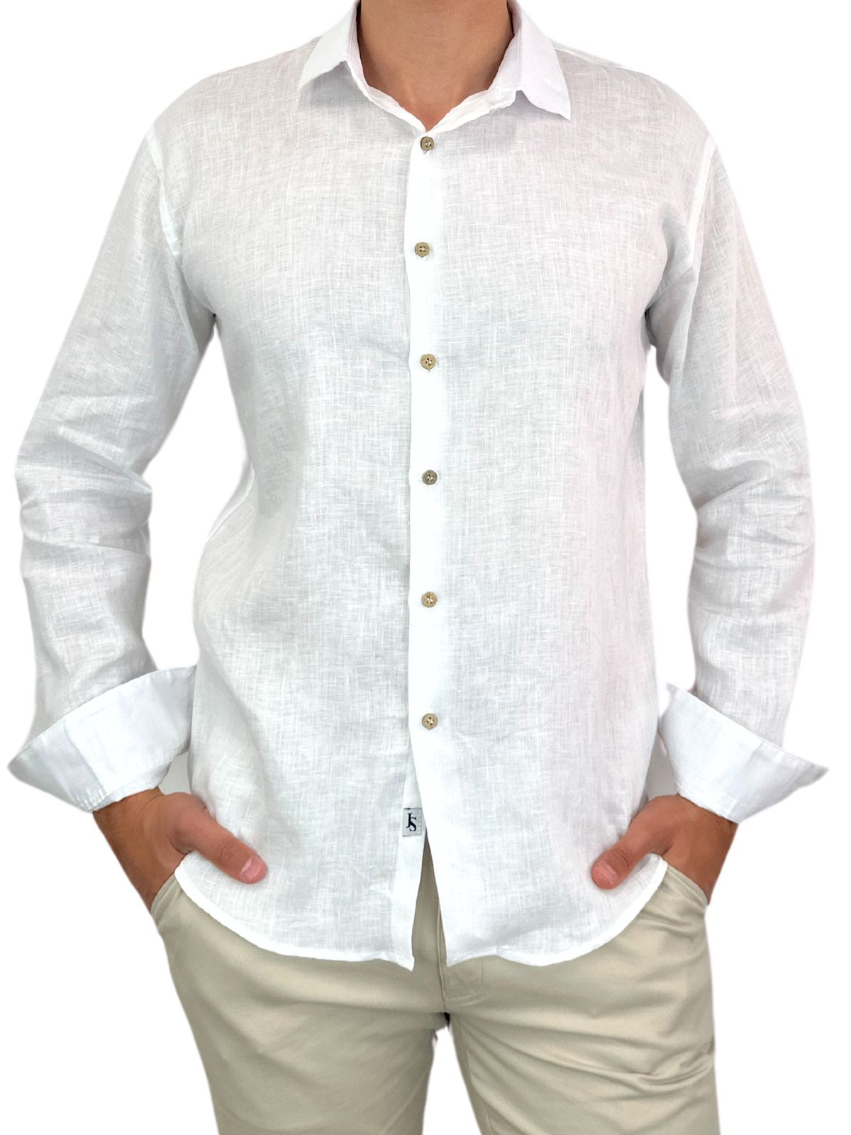 Byron Bay White Linen L/S Big Mens Shirt