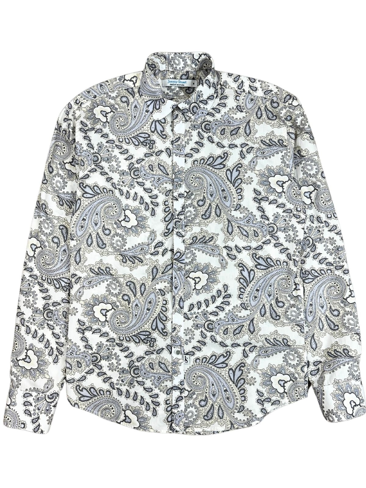 White Bone Paisley Cotton L/S Shirt - Grey