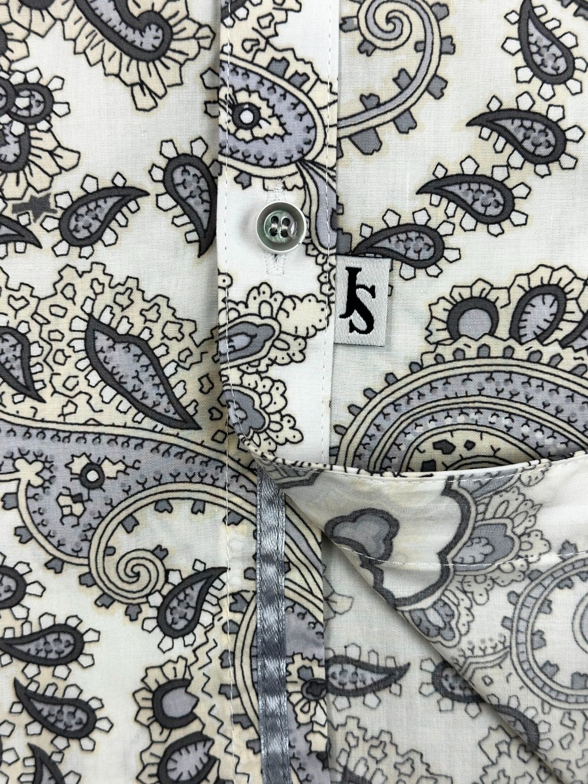 White Bone Paisley Cotton L/S Shirt - Grey