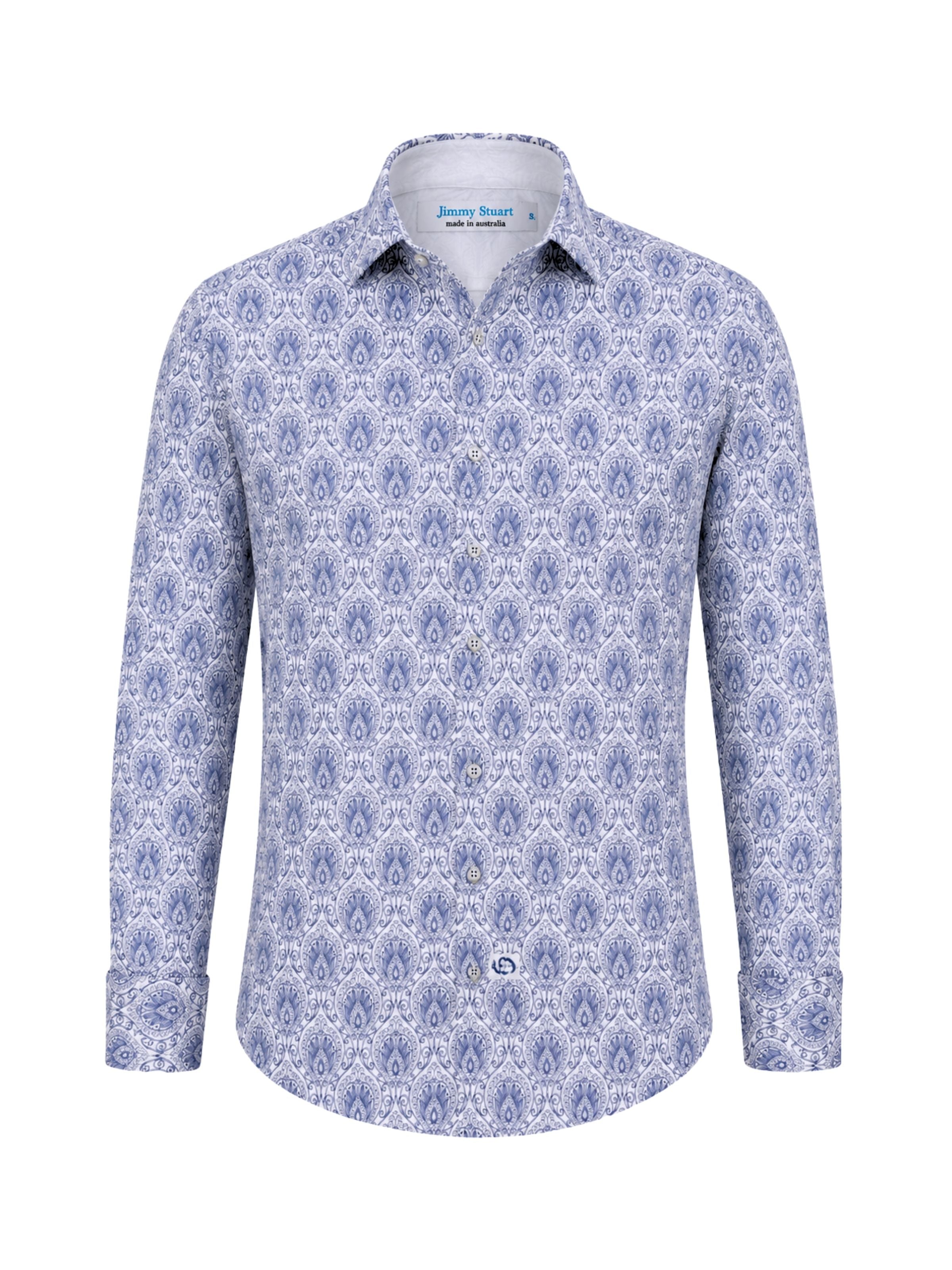 White Wash Paisley L/S Big Mens Shirt – Blue