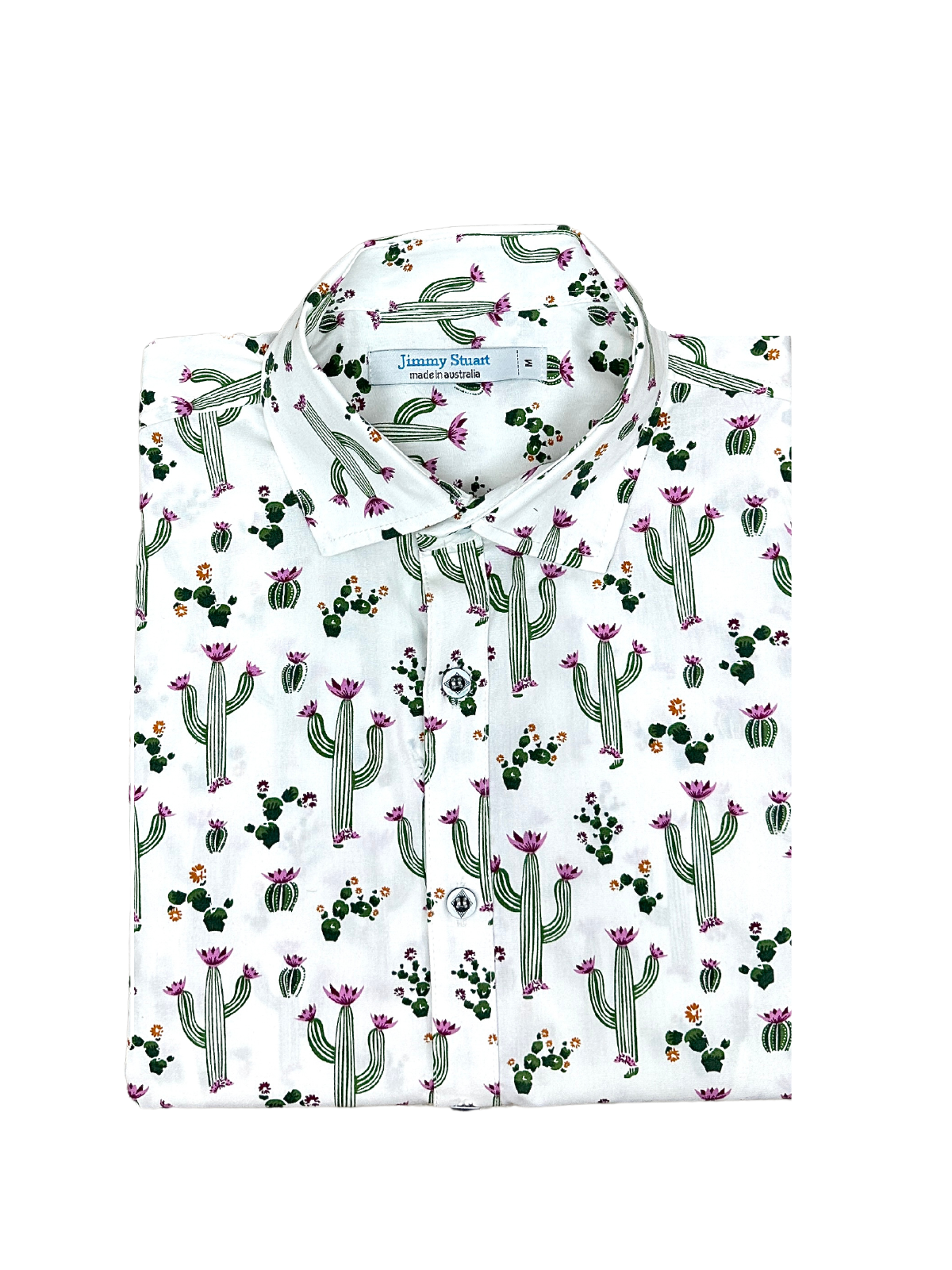 Cactus Abstract Cotton S/S Big Mens Shirt - Green/White