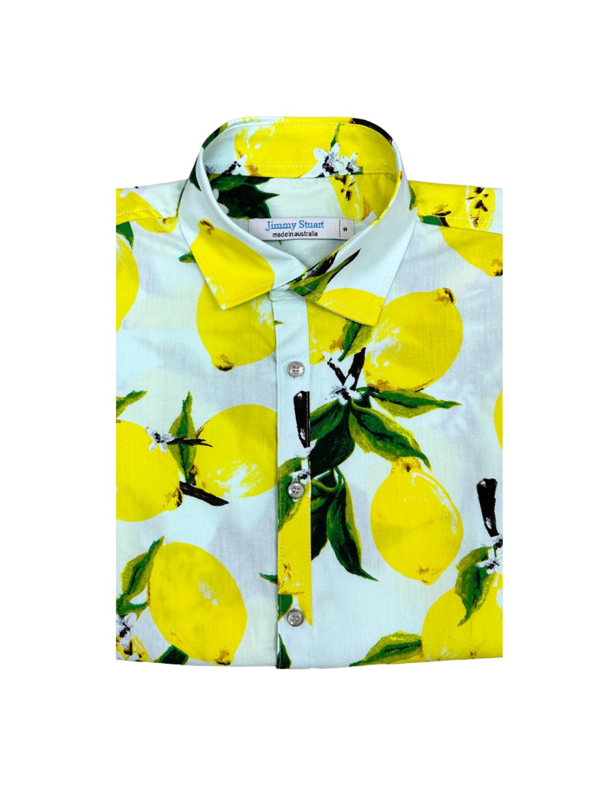 Zesty Floral Cotton S/S Big Mens Shirt - Yellow/Green