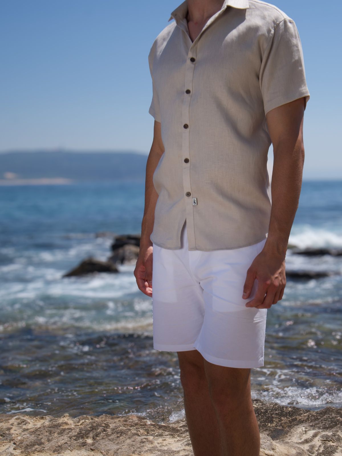 Byron Bay Oatmeal Linen S/S Big Mens Shirt