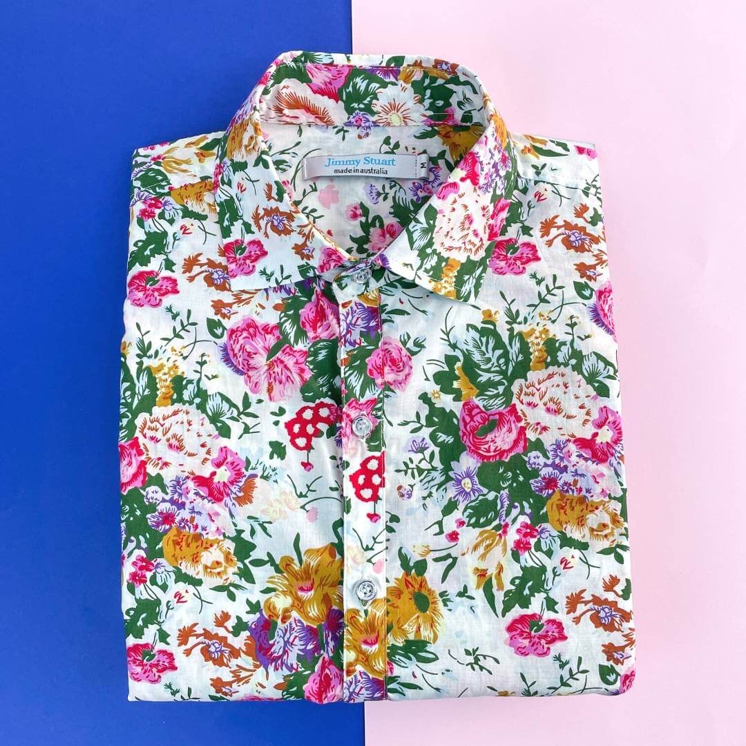 Bouquet Floral Cotton L/S Shirt - Pink/White