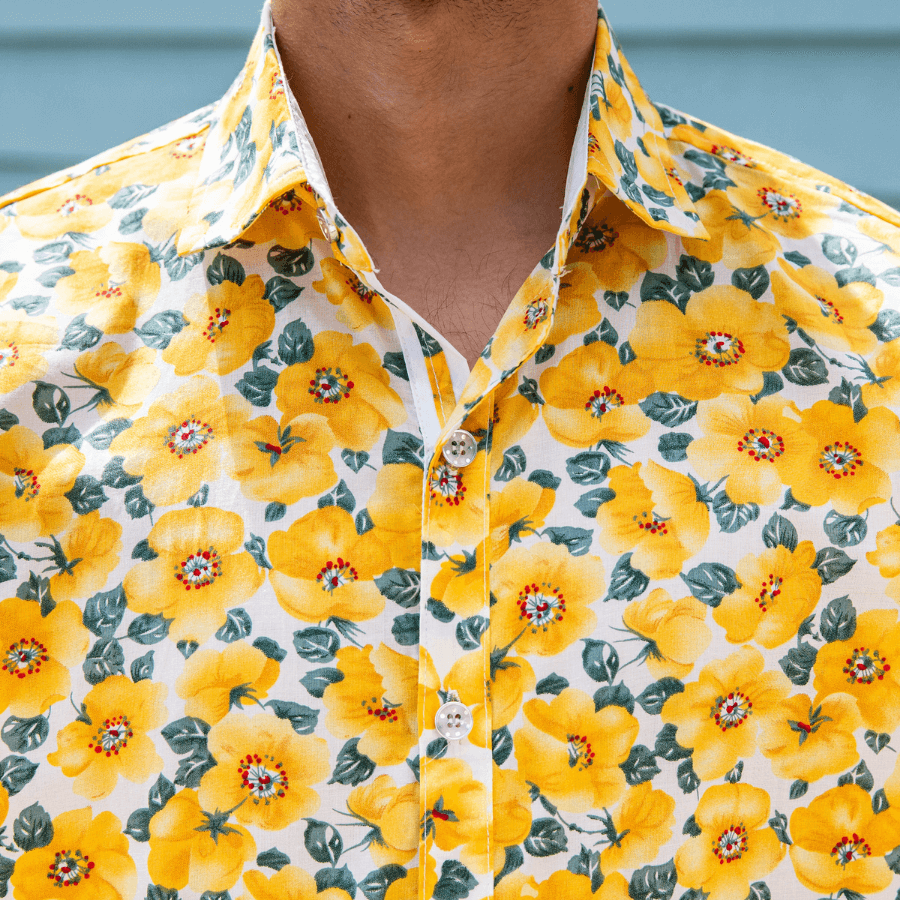 Poppy Floral Cotton S/S Shirt - Yellow