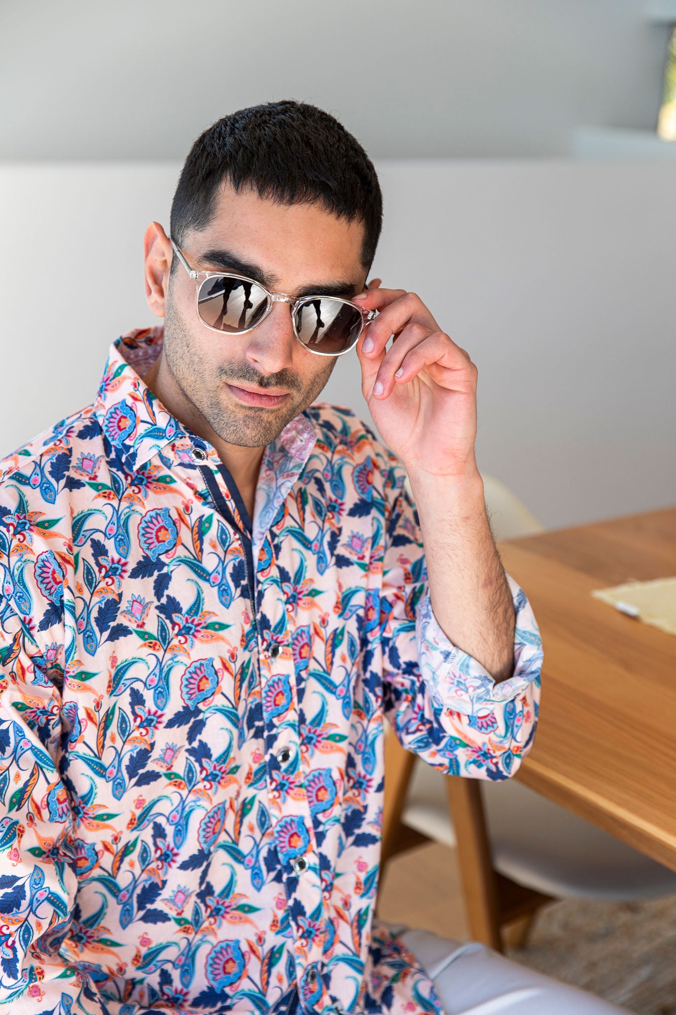 Poetry Floral Cotton L/S Shirt - Pink/Blue