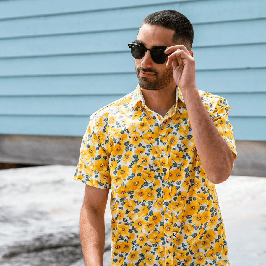 Poppy Floral Cotton S/S Shirt - Yellow