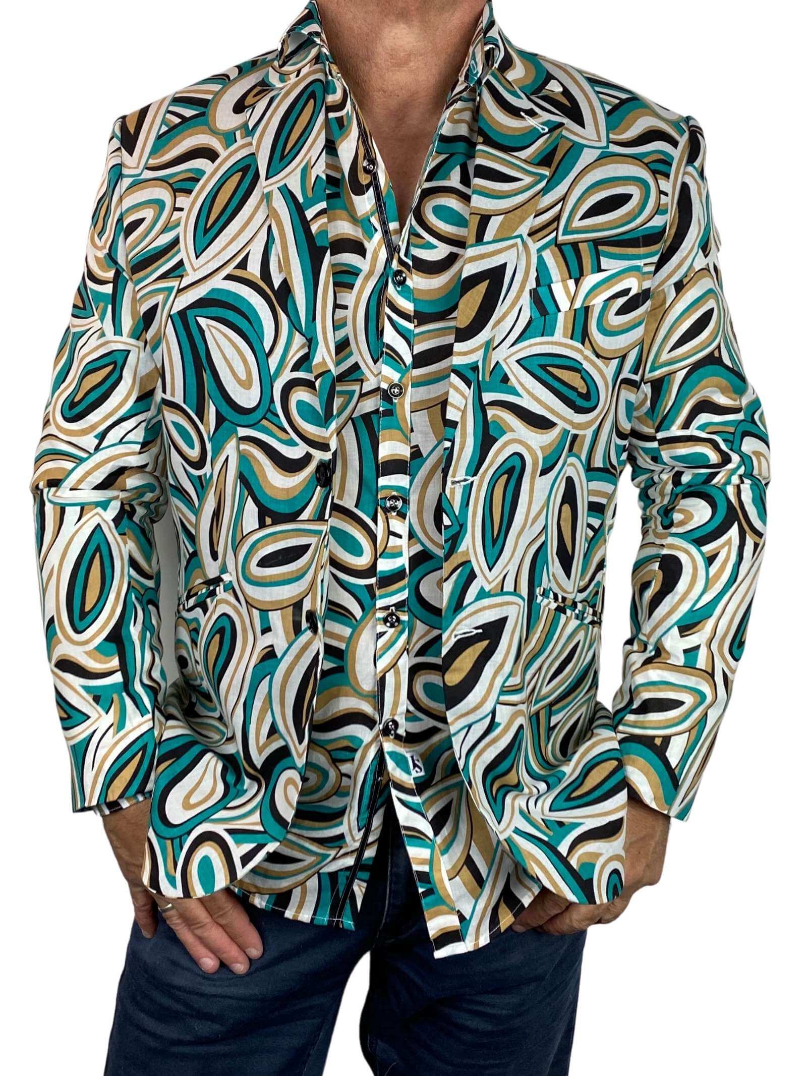 Avocado Abstract Cotton Voile L/S Shirt - Green/Beige