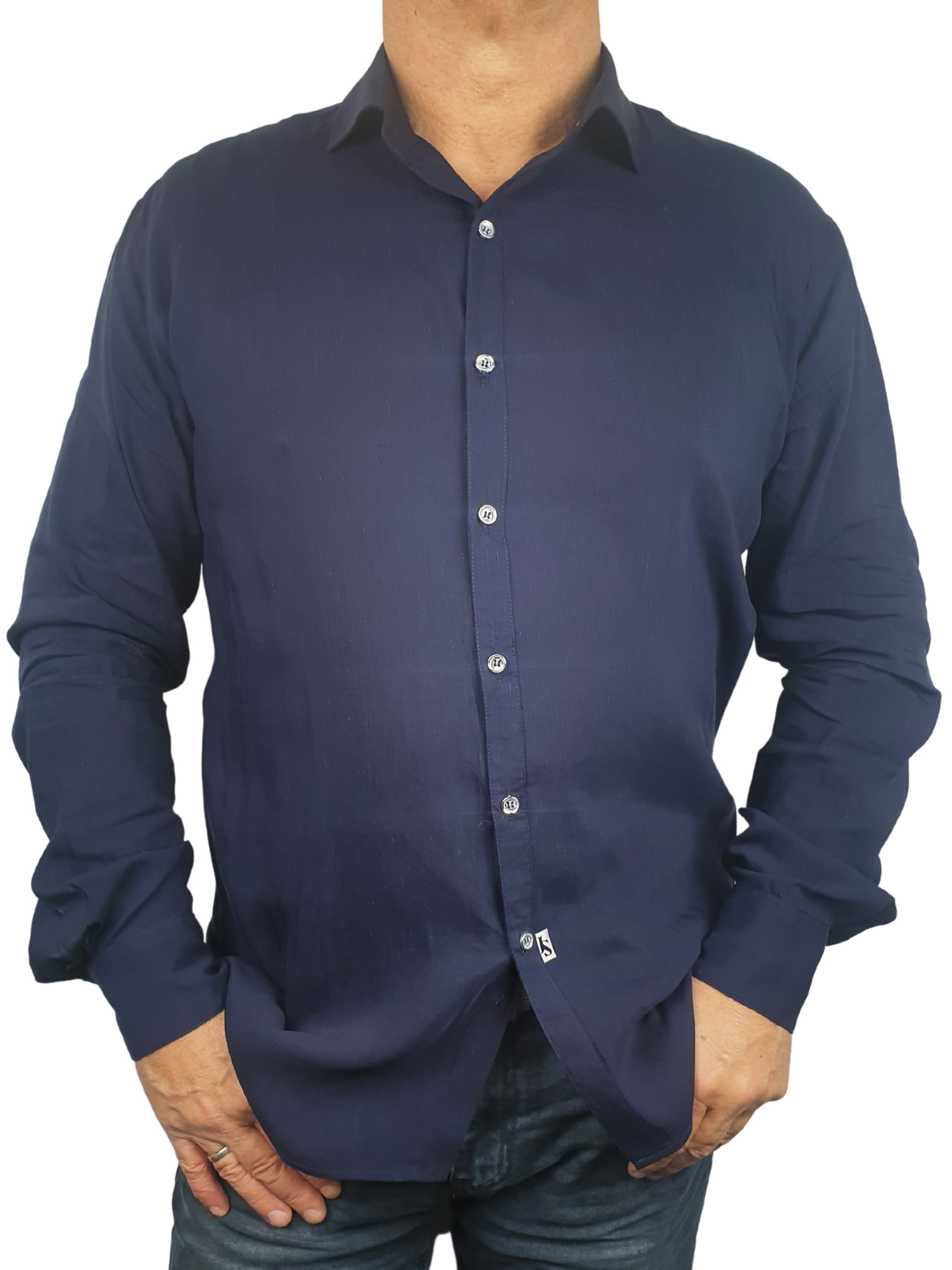 Barbados Rayon/Linen L/S Shirt - Navy