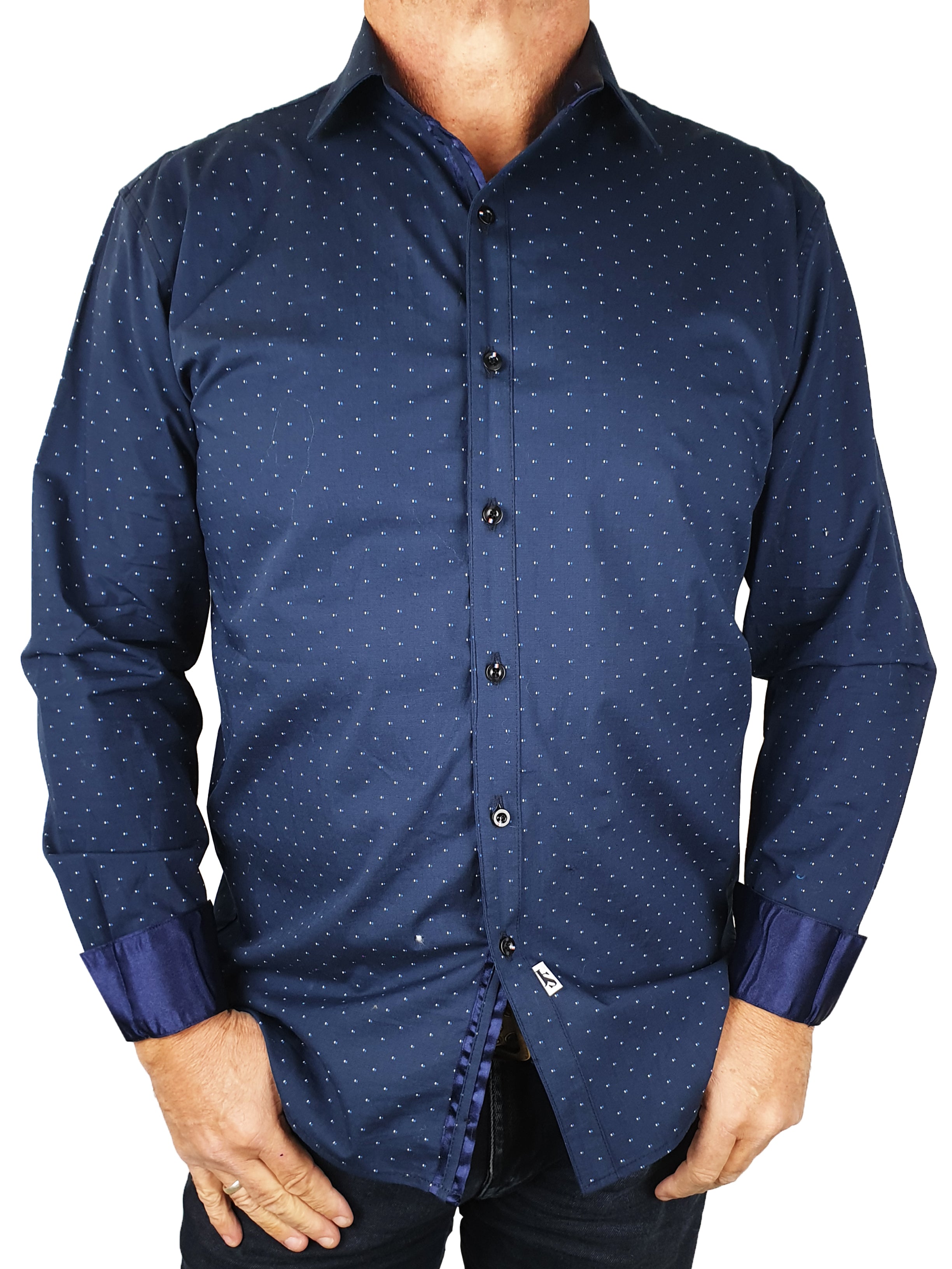 Blink Geometric Cotton L/S Big Mens Shirt - Navy