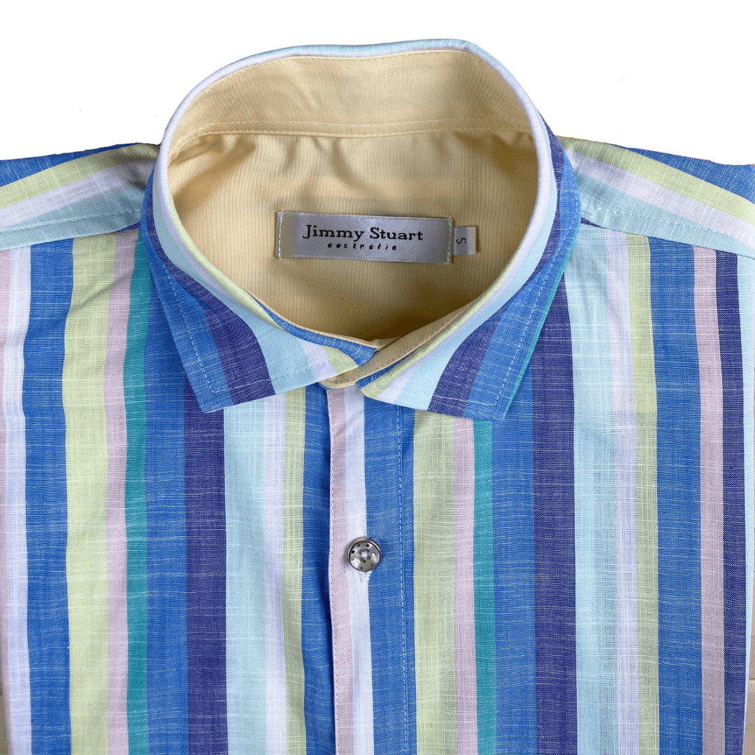 Candy Stripe Cotton S/S Big Mens Shirt - Blue/Pink