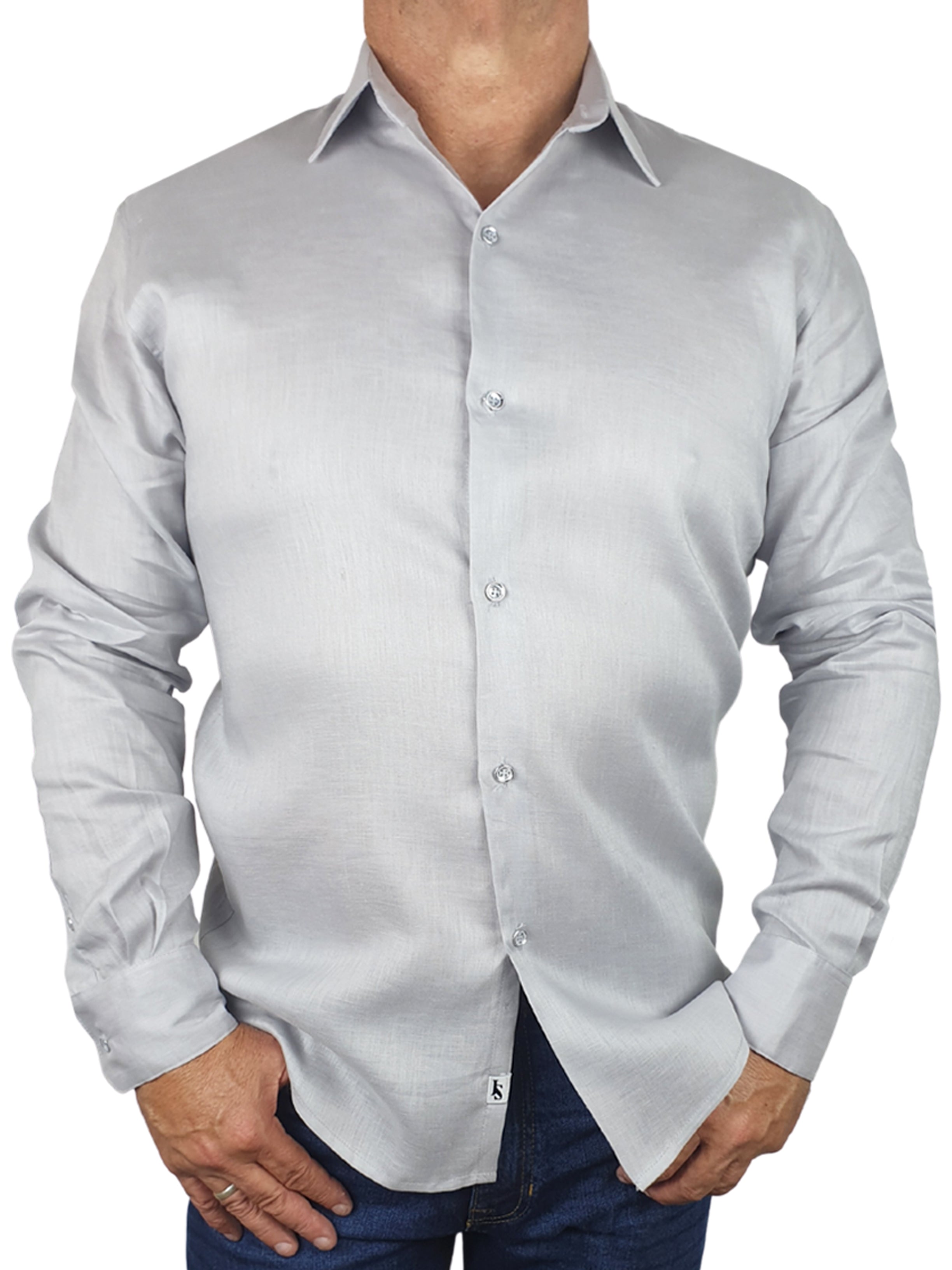 Byron Bay Cement Linen L/S Shirt - Grey