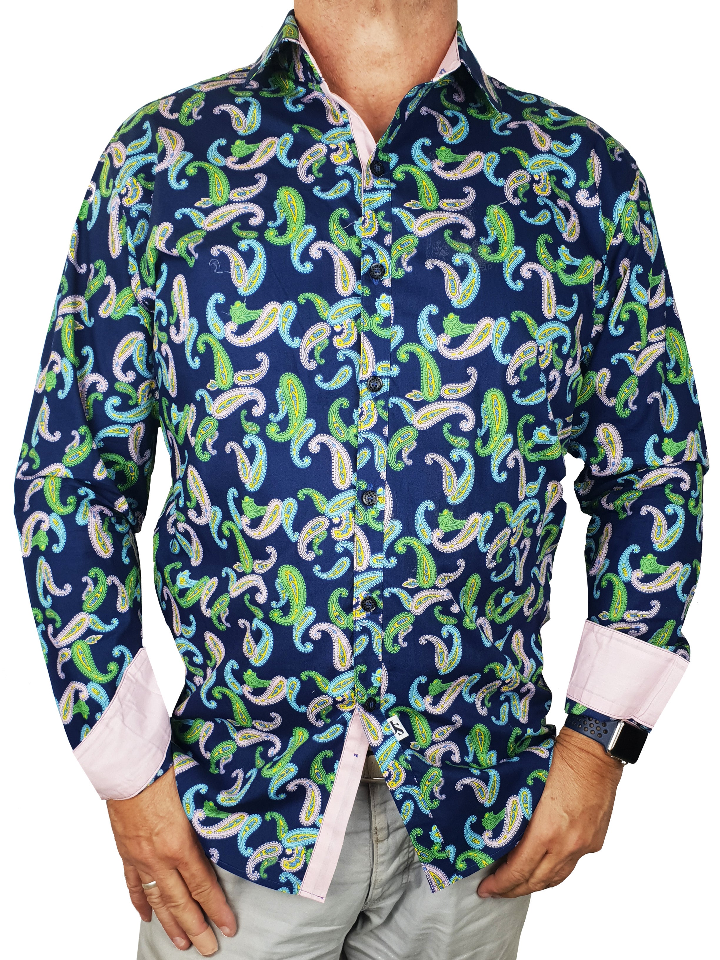 Challenger Paisley Cotton L/S Big Mens Shirt - Blue/Green