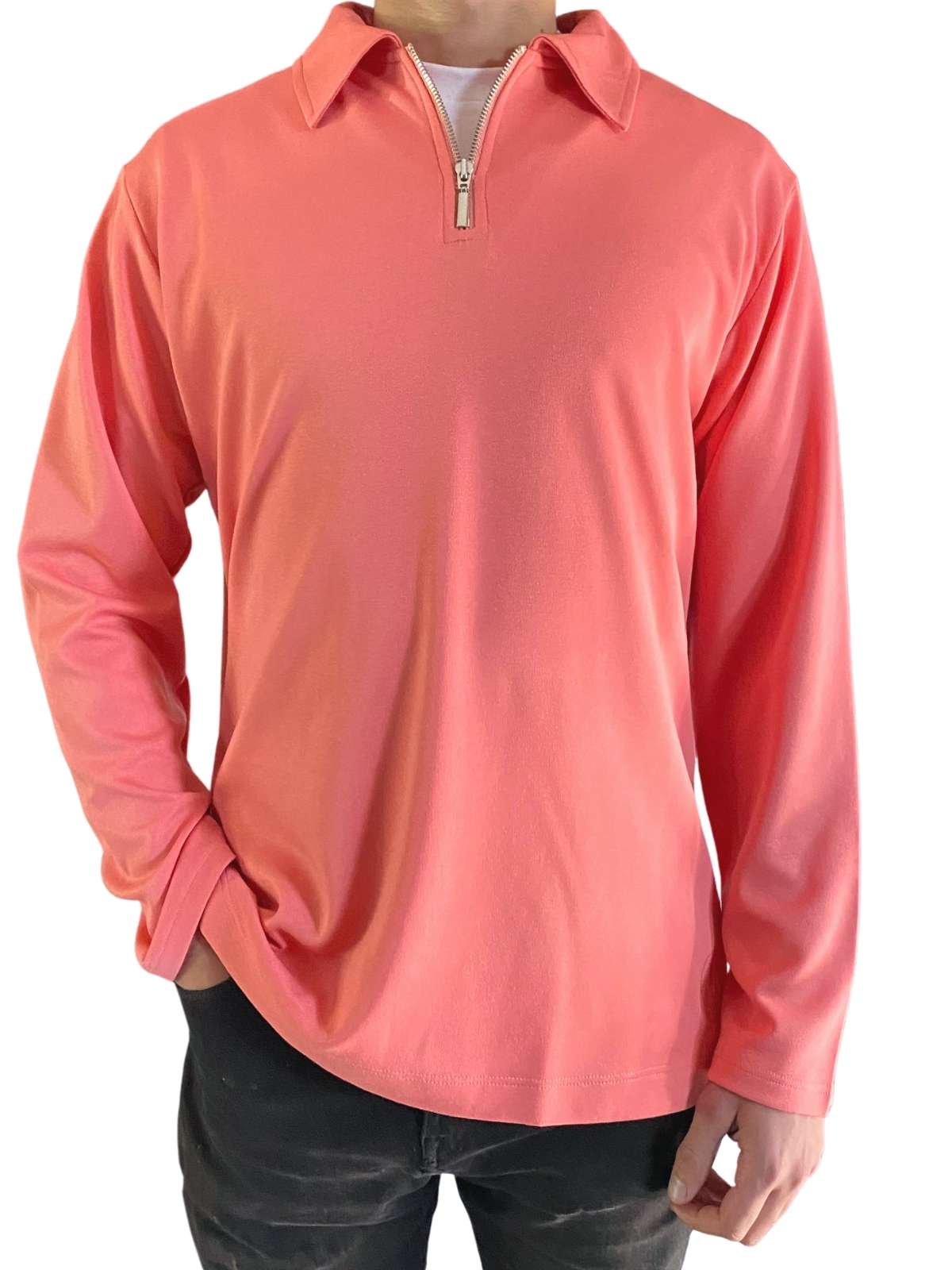 Coral Long Sleeve Zip Polo