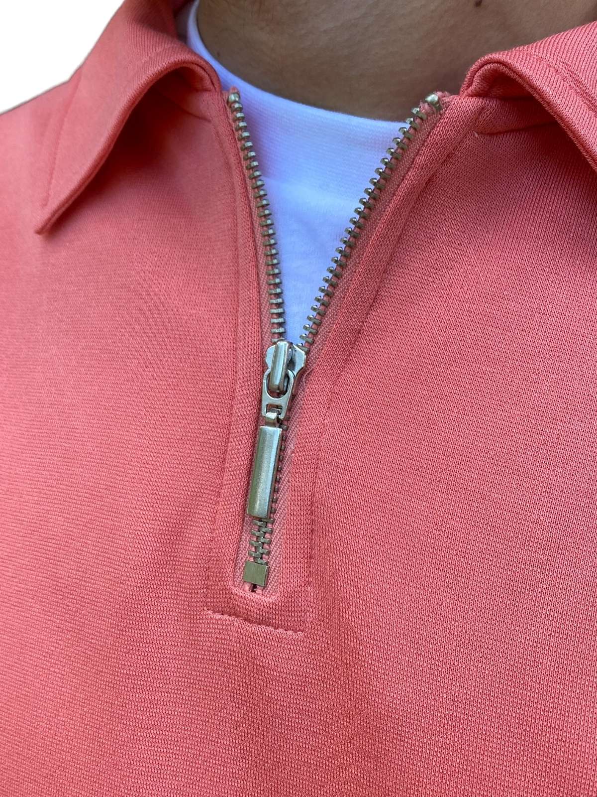 Coral Long Sleeve Zip Polo