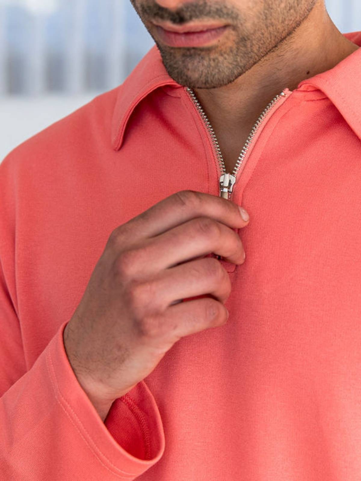 Coral Long Sleeve Zip Polo