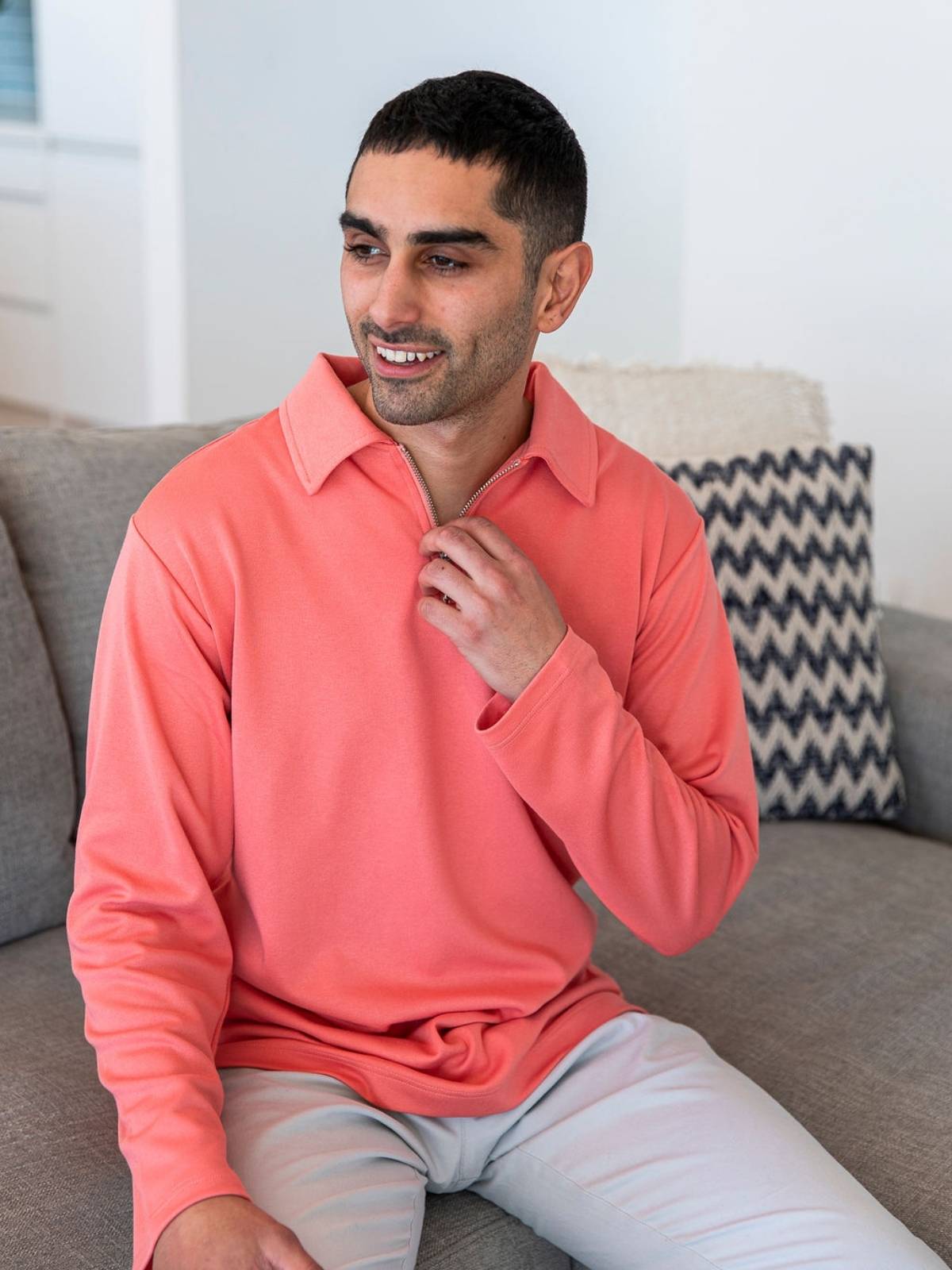 Coral Long Sleeve Zip Polo