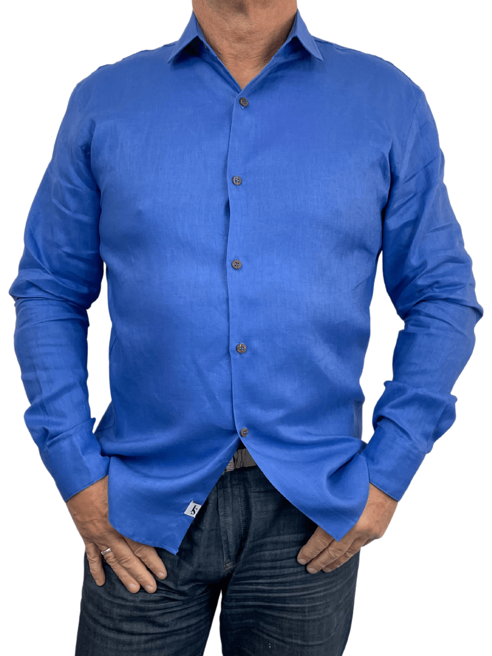 Byron Bay Cornflower Linen L/S Big Mens Shirt