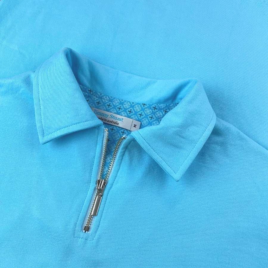 Cyan Long Sleeve Zip Polo