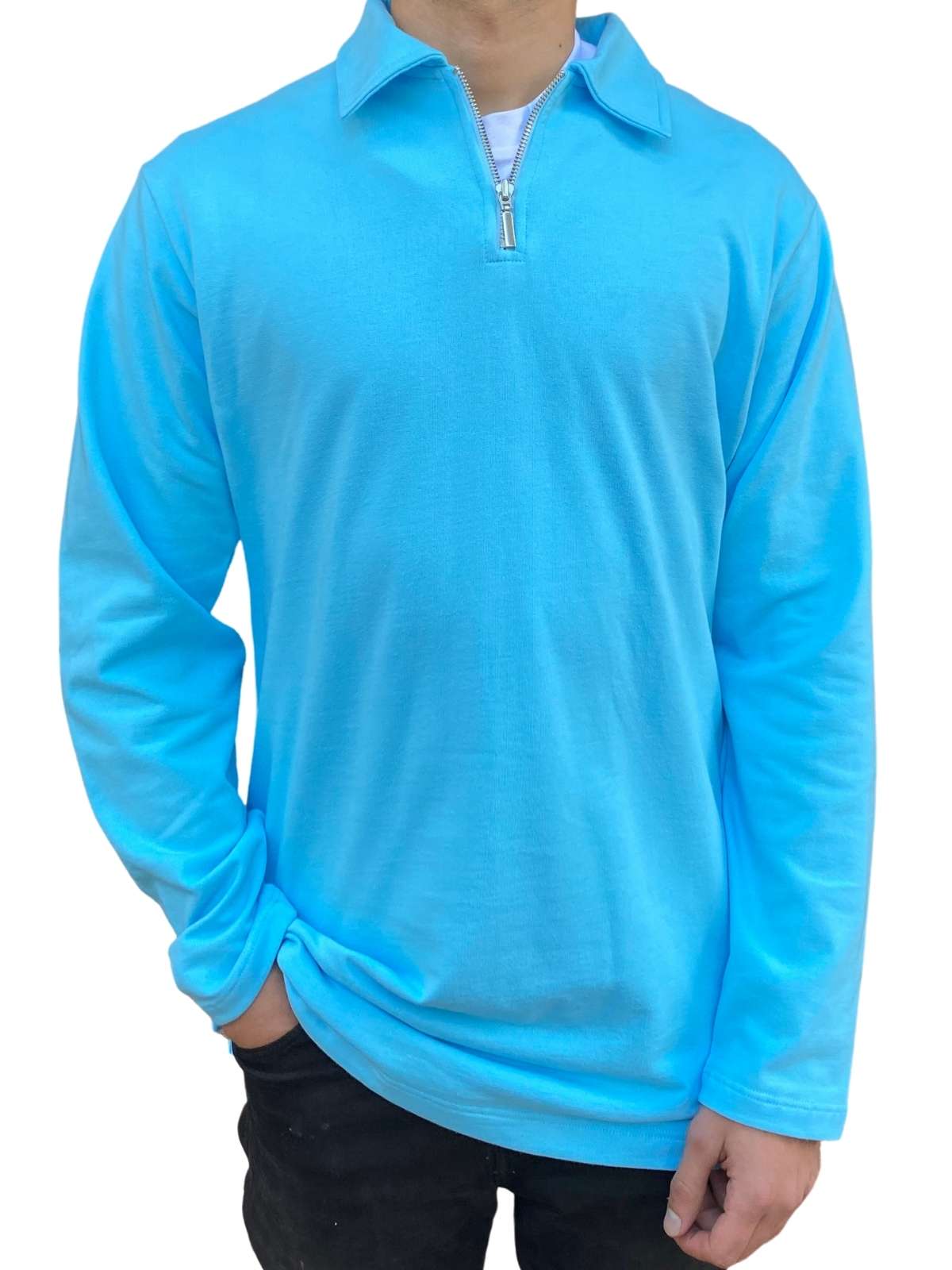 Cyan Long Sleeve Zip Polo